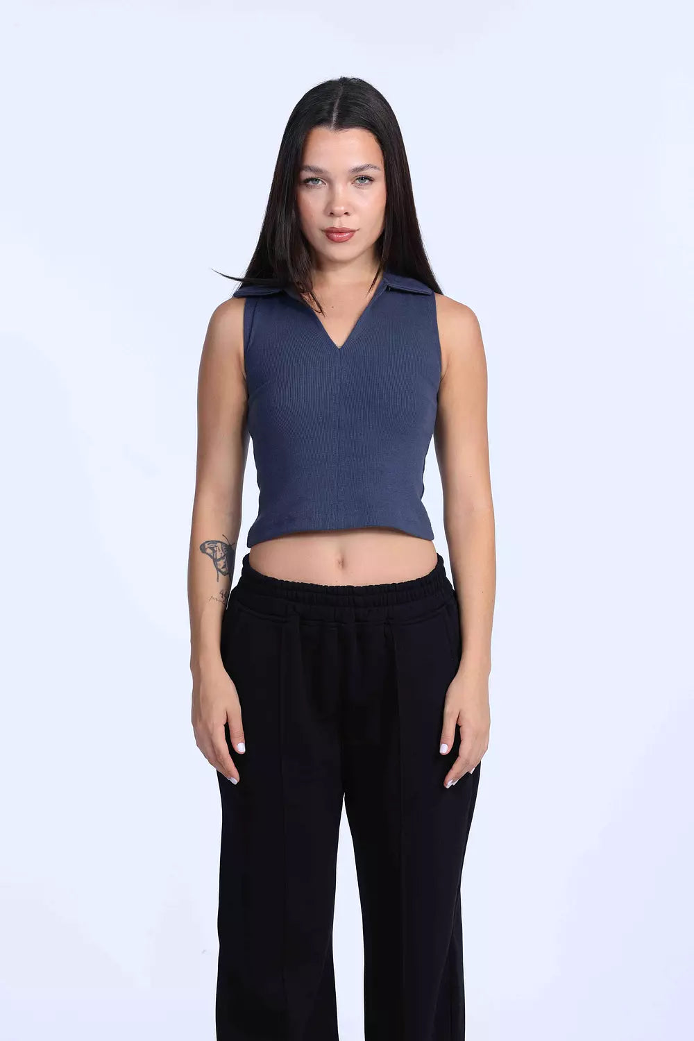 Charcoal grey Cut polo basic Top