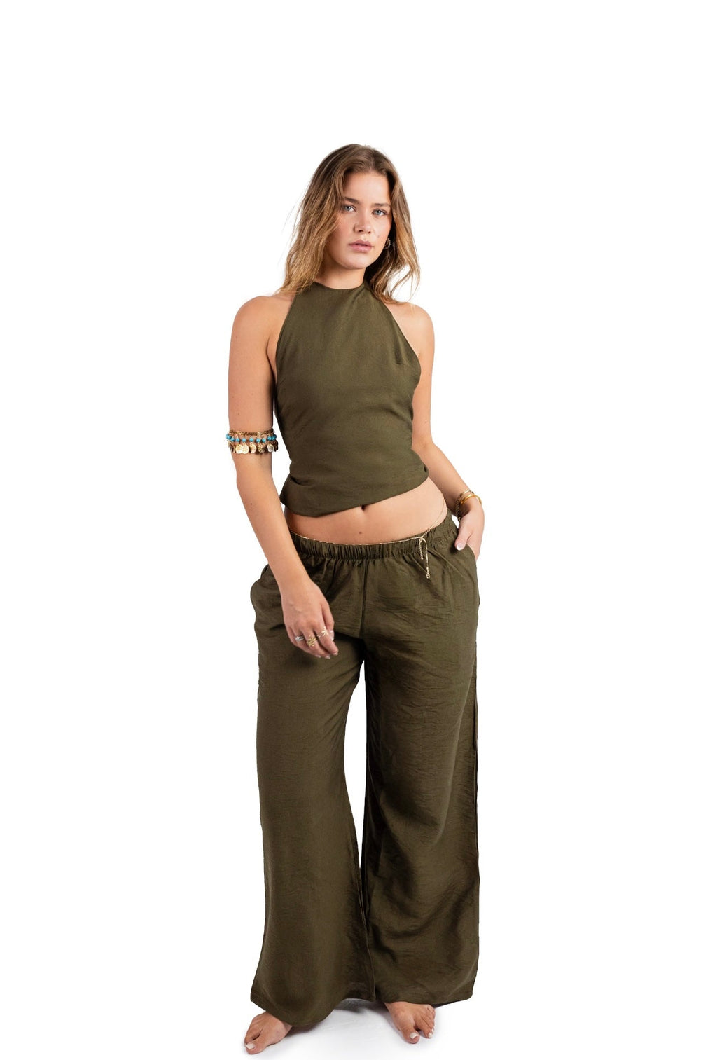 Warm Olive backless linen set
