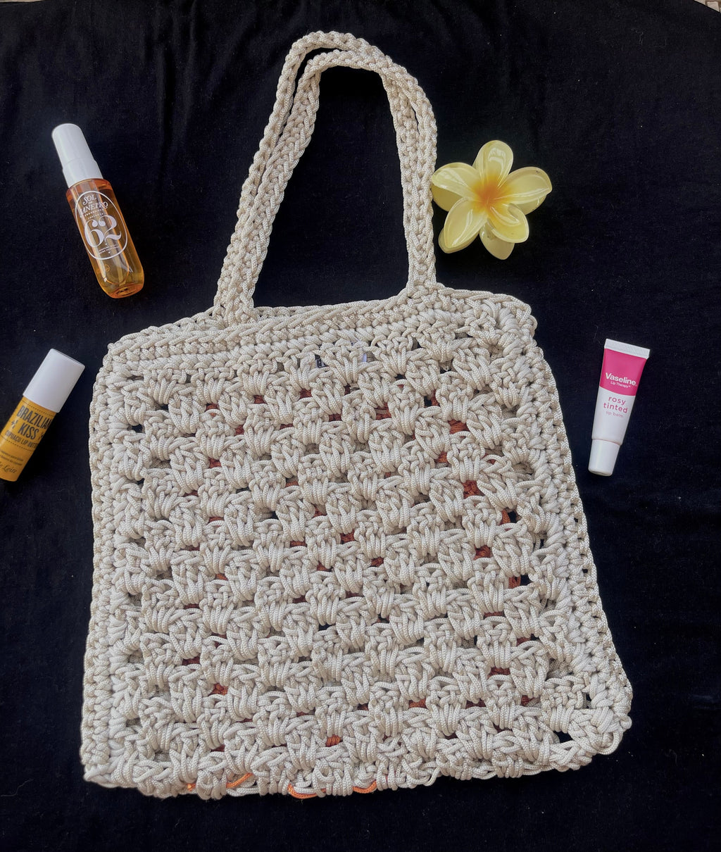 Orange granny square crochet tote bag