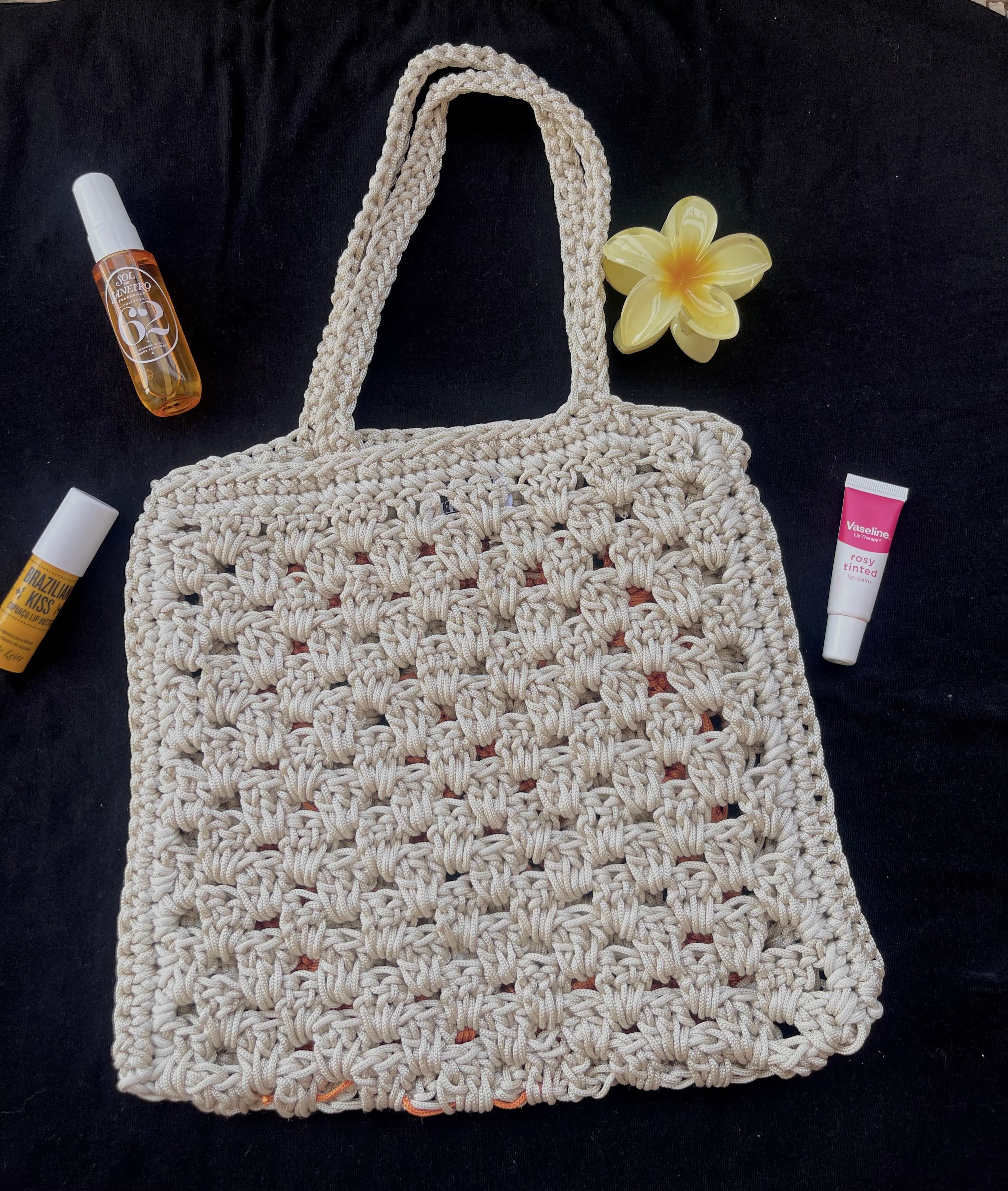 Orange granny square crochet tote bag