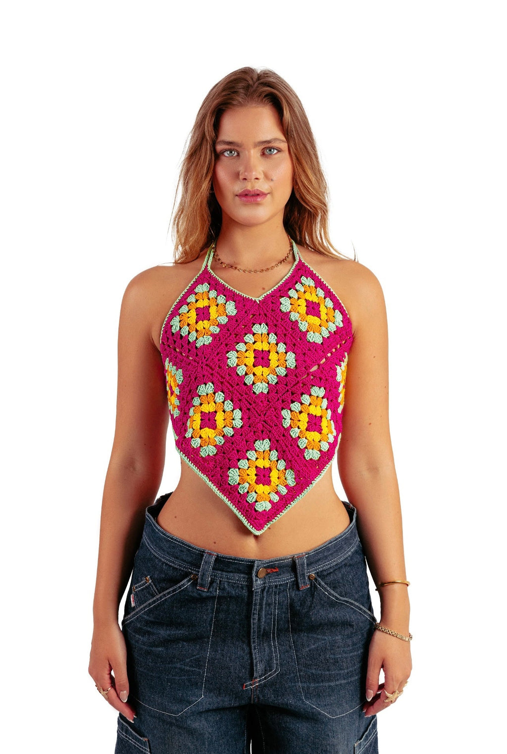Backless Granny crochet top in pink