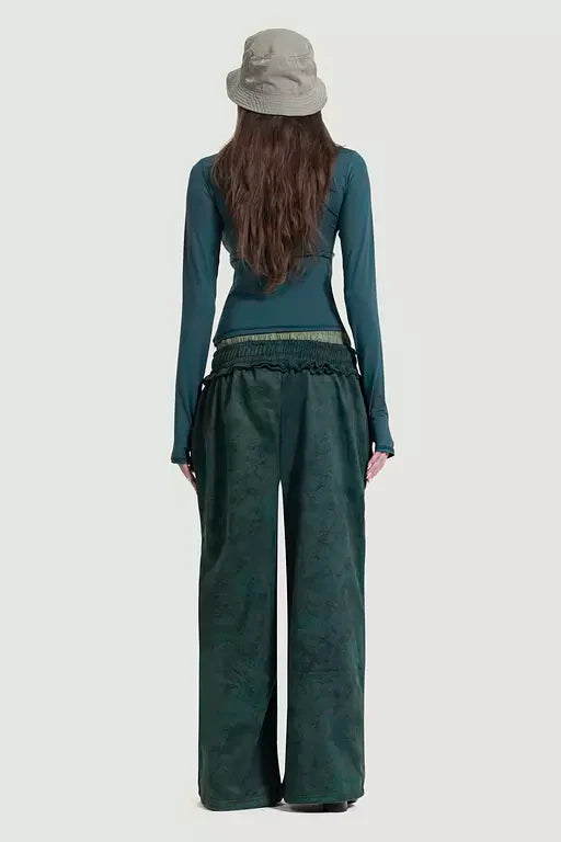 Green Forest ruffles boxer sweatpants in green