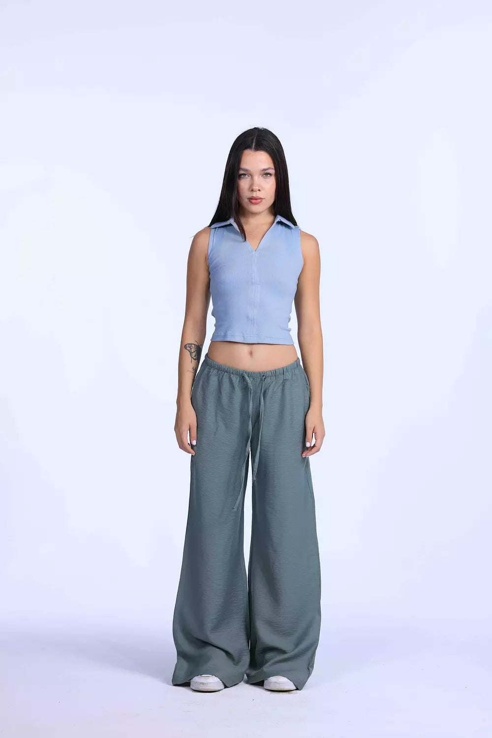 Grey Cut polo basic Top