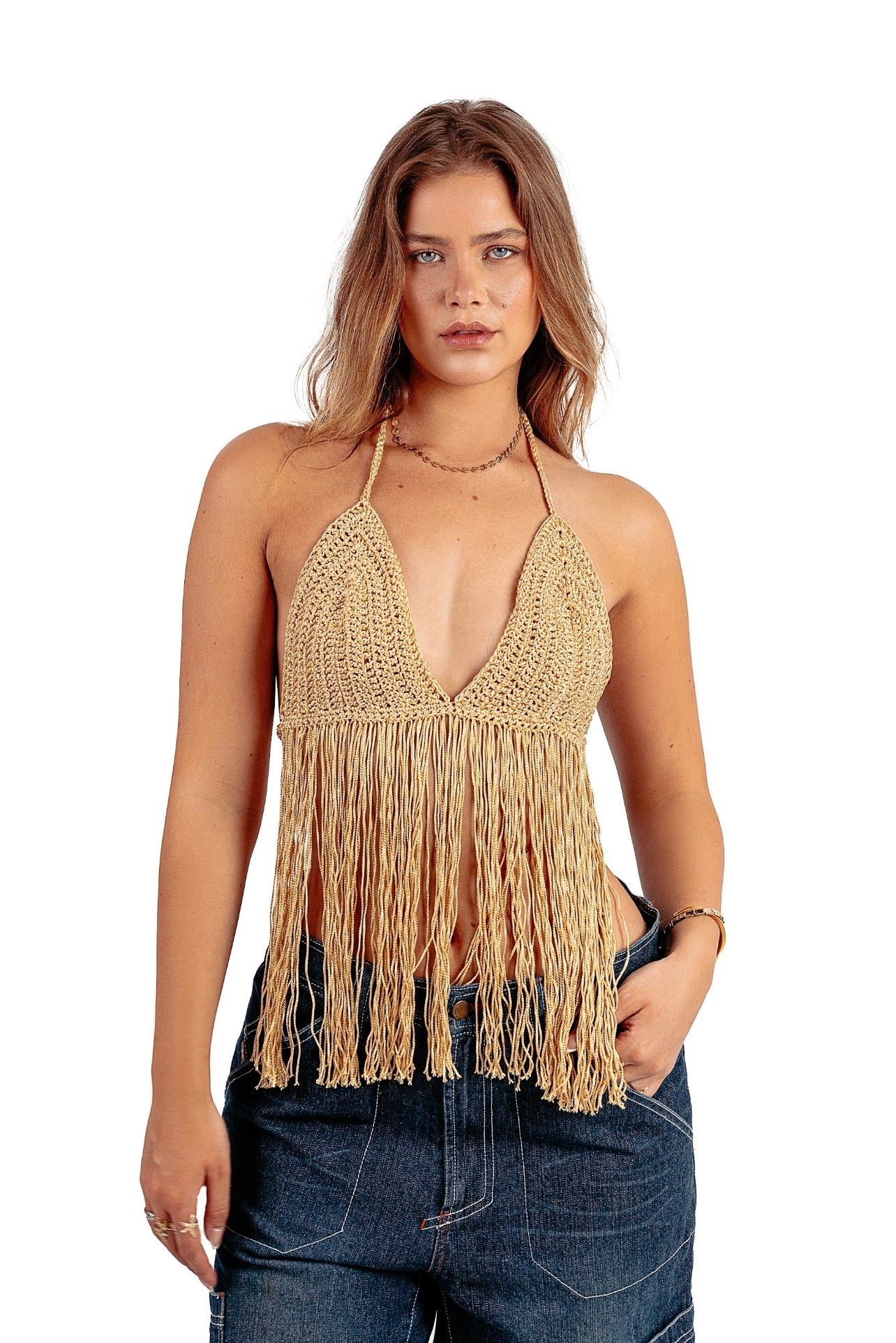 Boho crochet crop in Gold