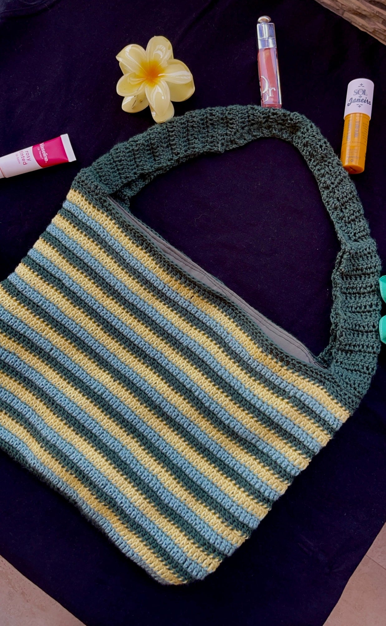 Olive X yellow crochet bag