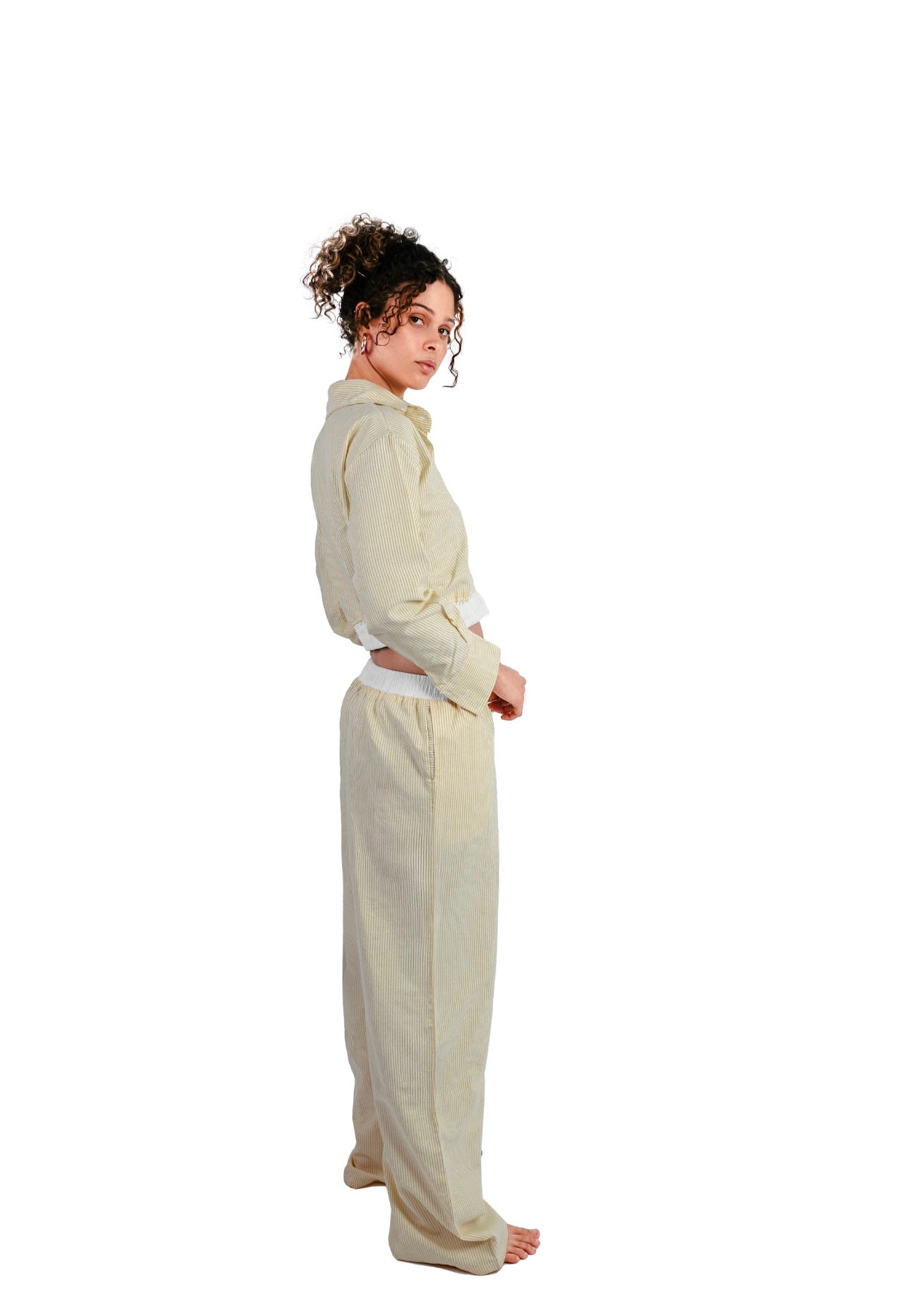 Pastel yellow Stripe set in boxer Pants