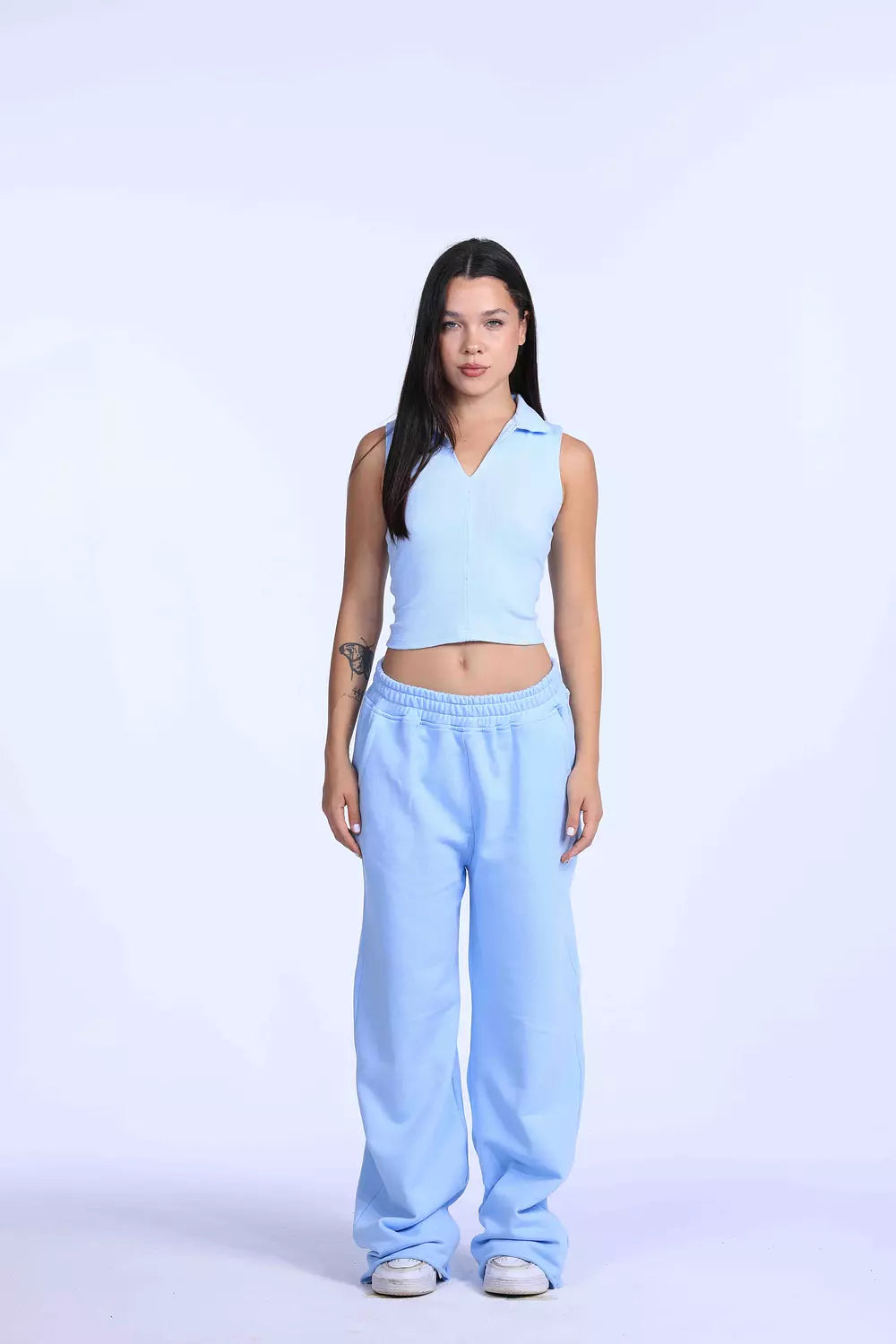 Baby blue Cut polo basic Top