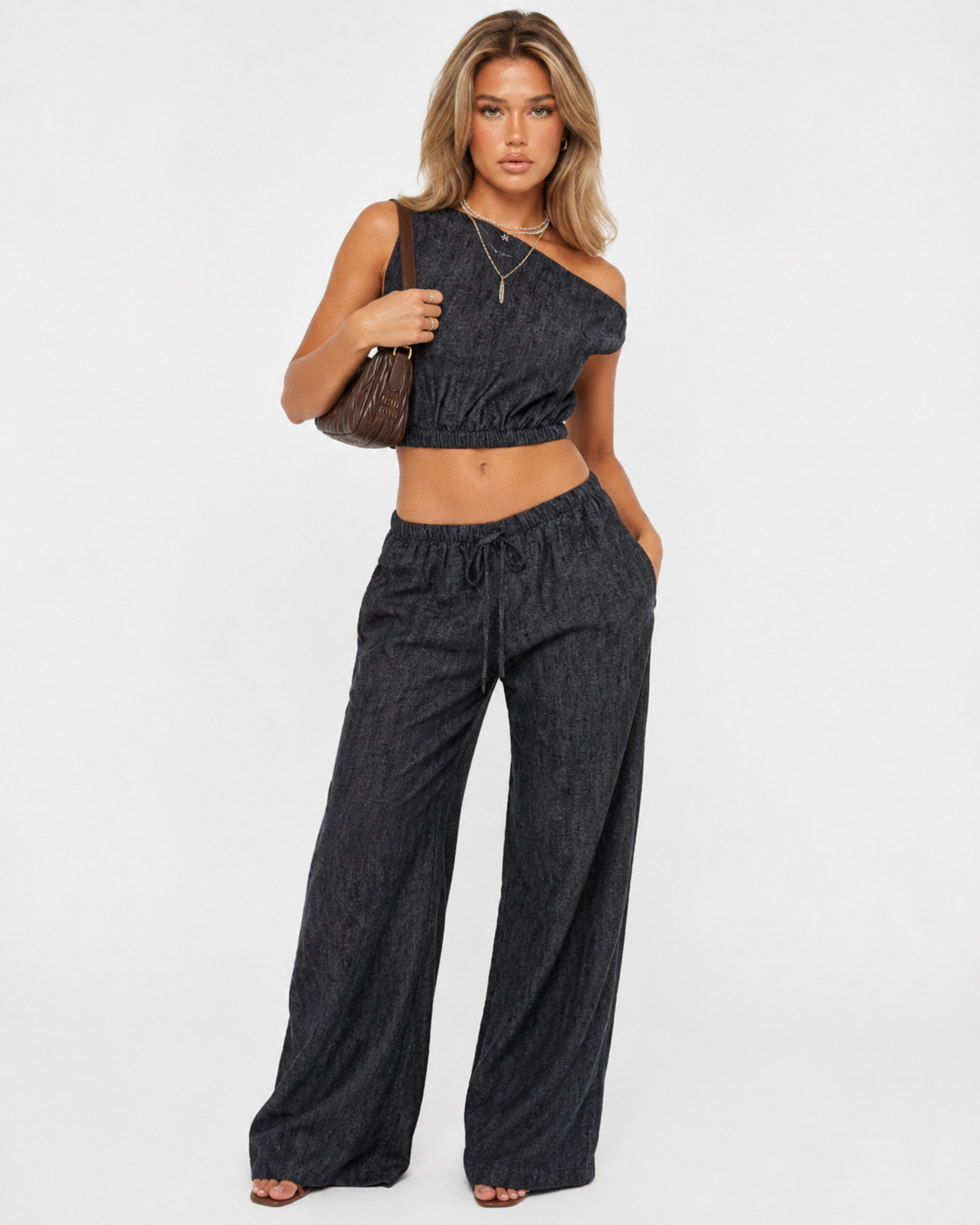 Charcoal Blue Off-shoulder set