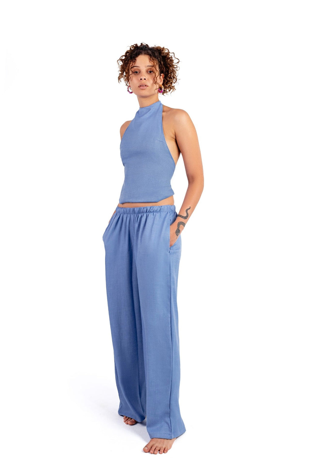 ice blue backless linen set