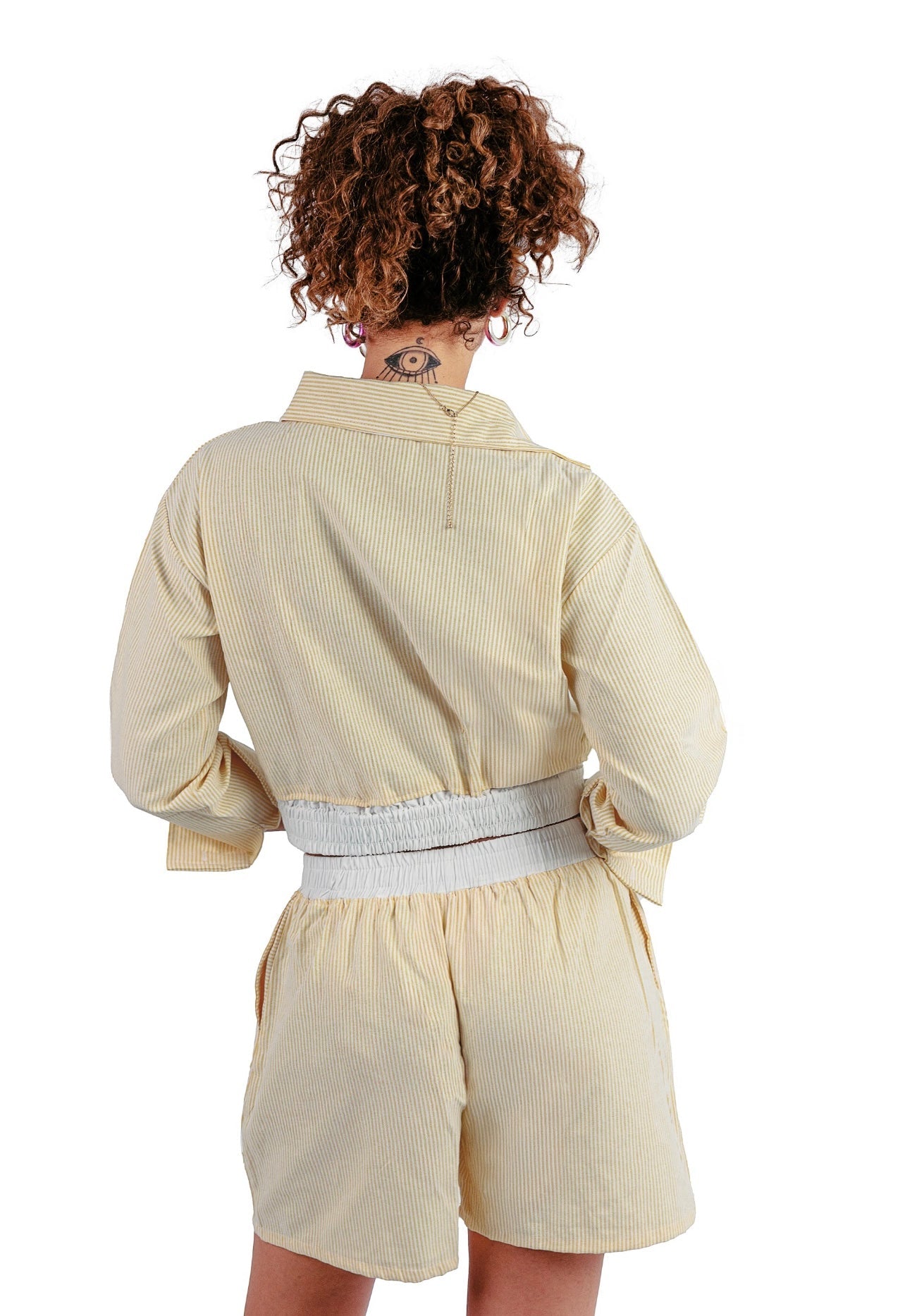 Pastel yellow Stripe set in boxer Shorts