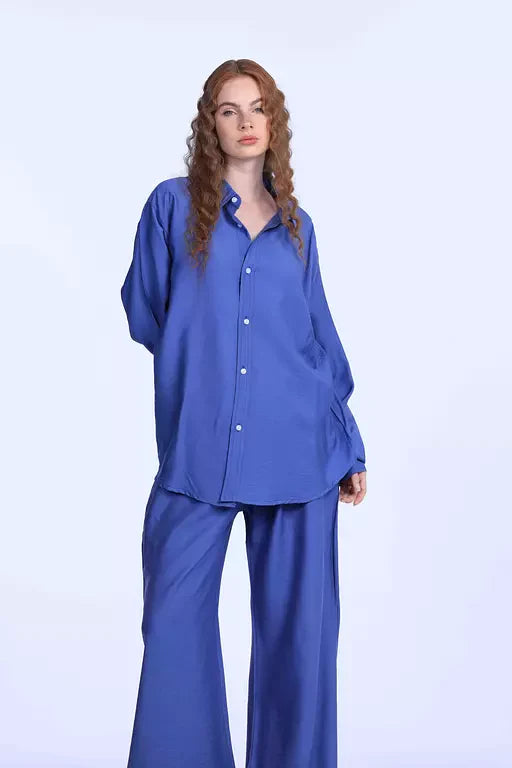 blue oversized linen chemise