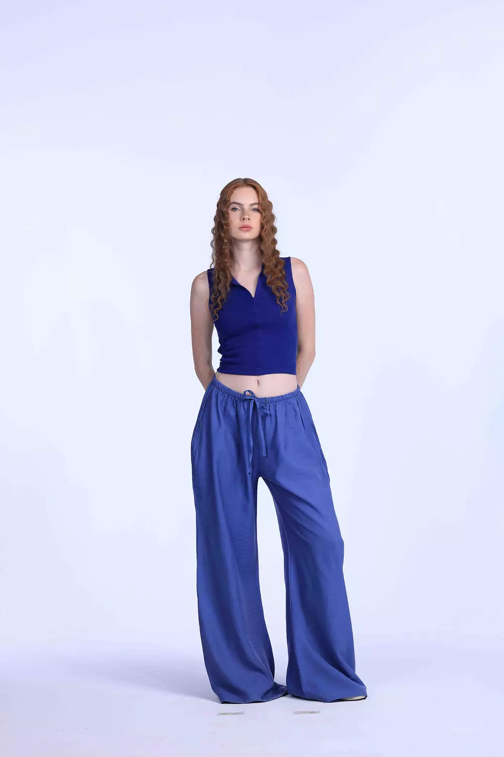 Navy blue Cut polo basic Top