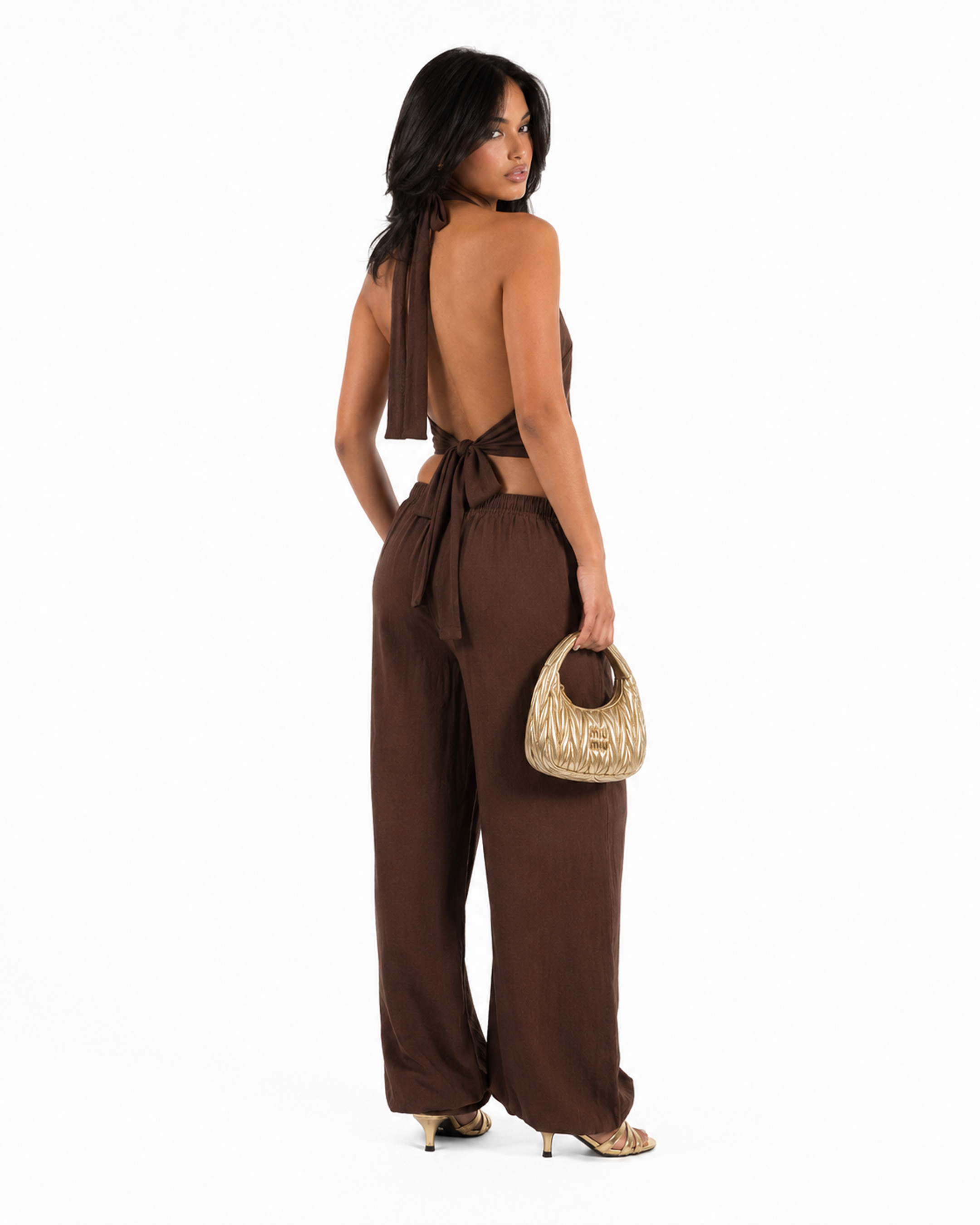 Chocolate teddy backless linen set
