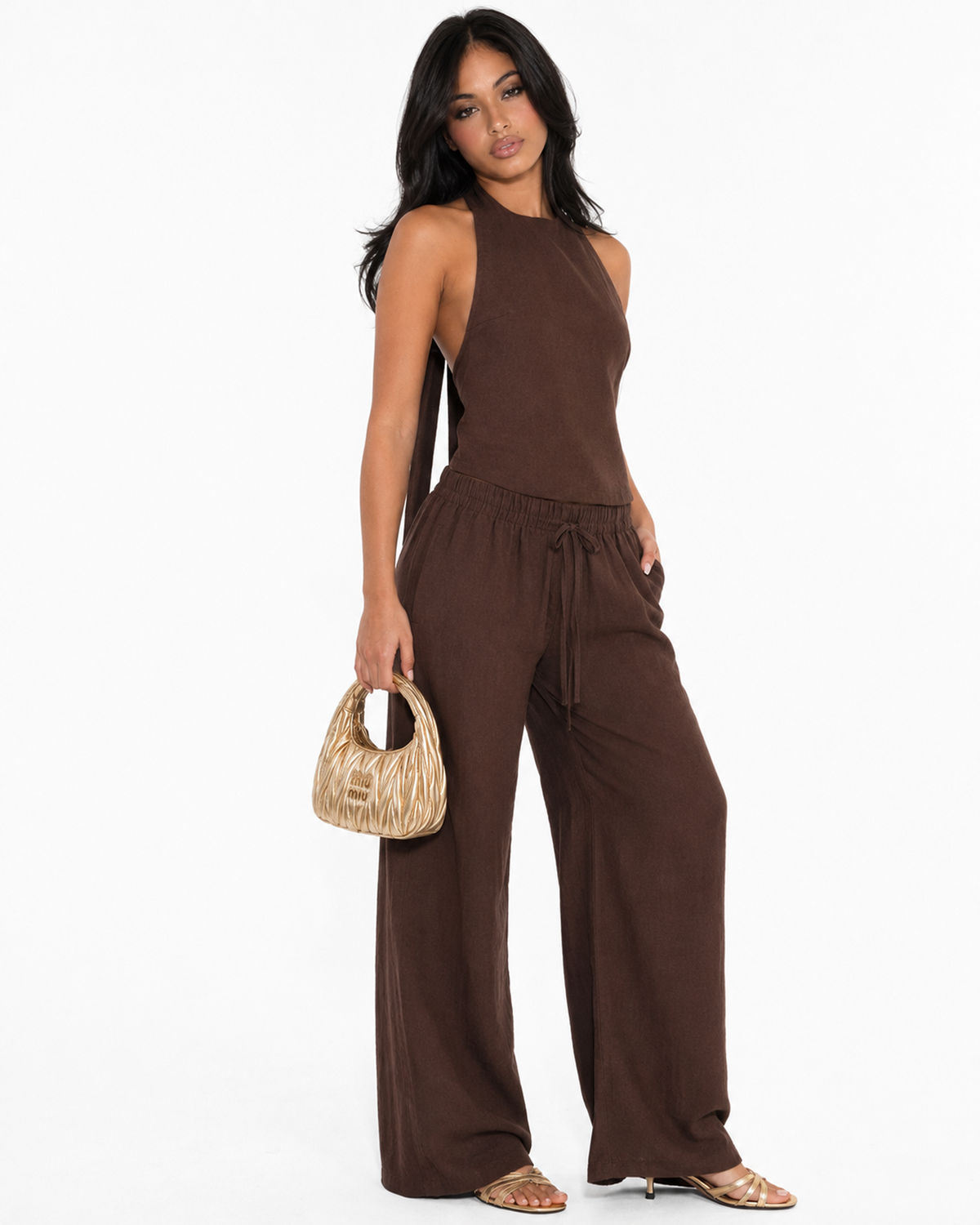 Chocolate teddy backless linen set