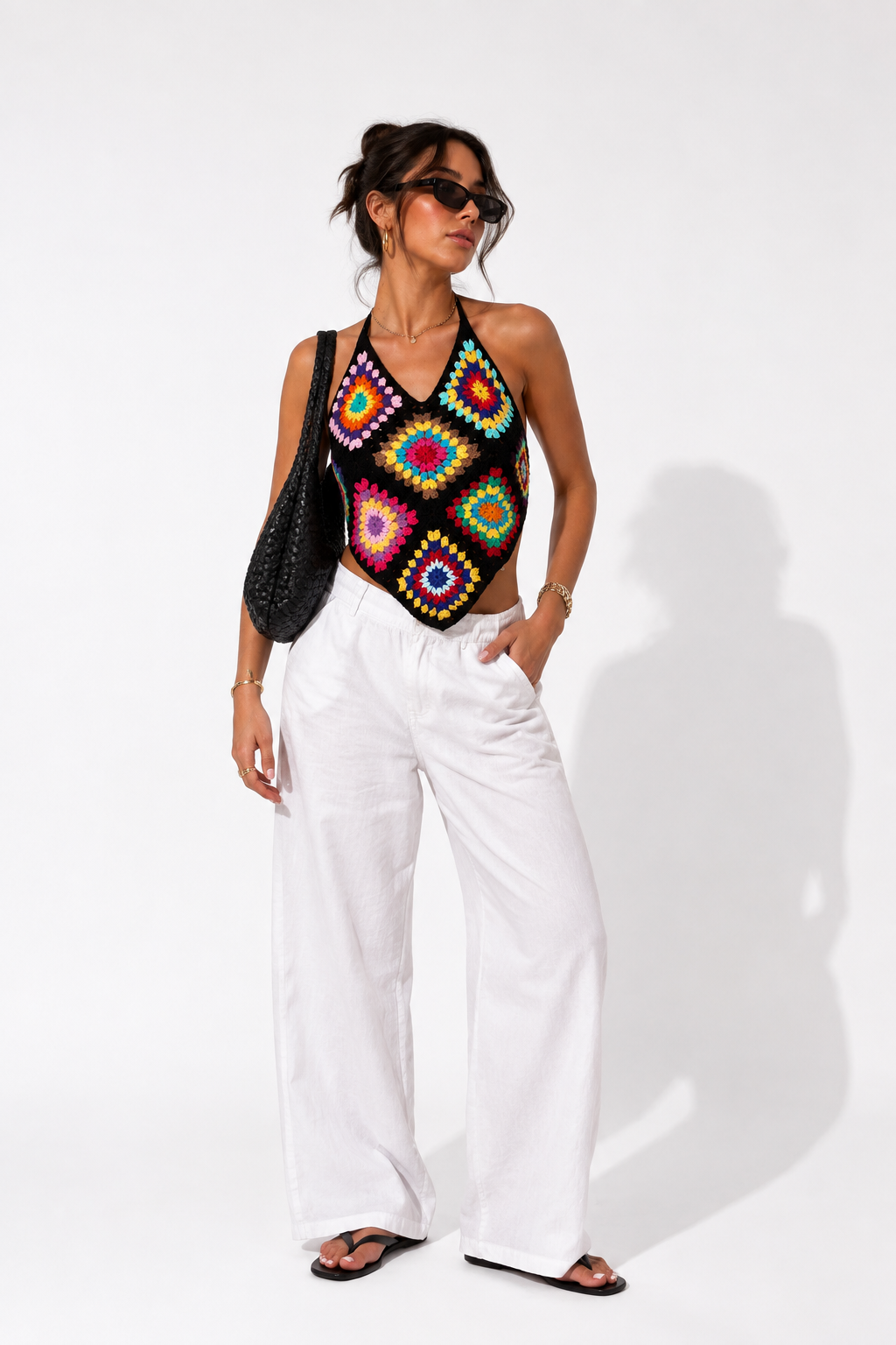 The Color-Block Halter crochet top