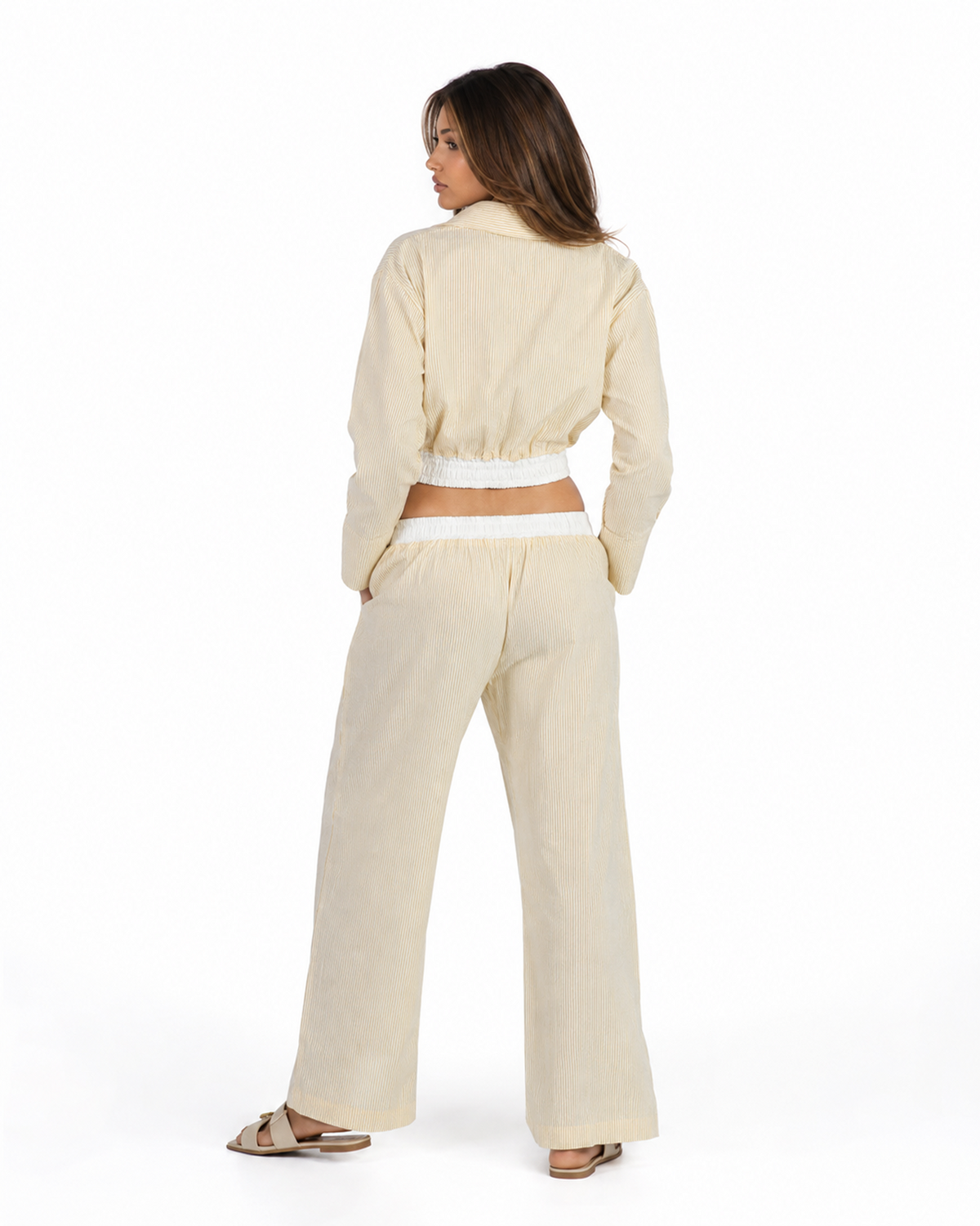 Pastel yellow Stripe set in boxer Pants