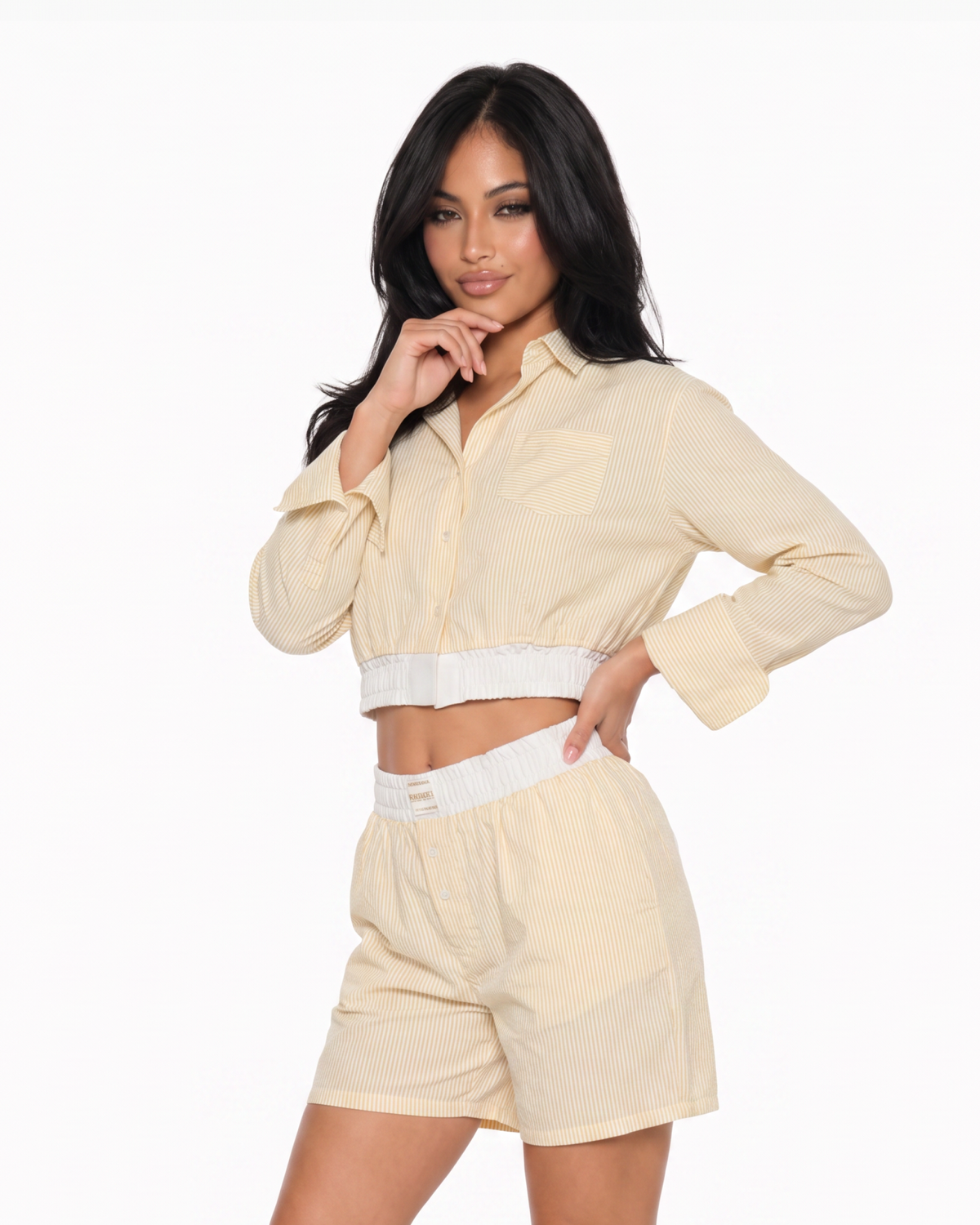 Pastel yellow Stripe set in boxer Shorts