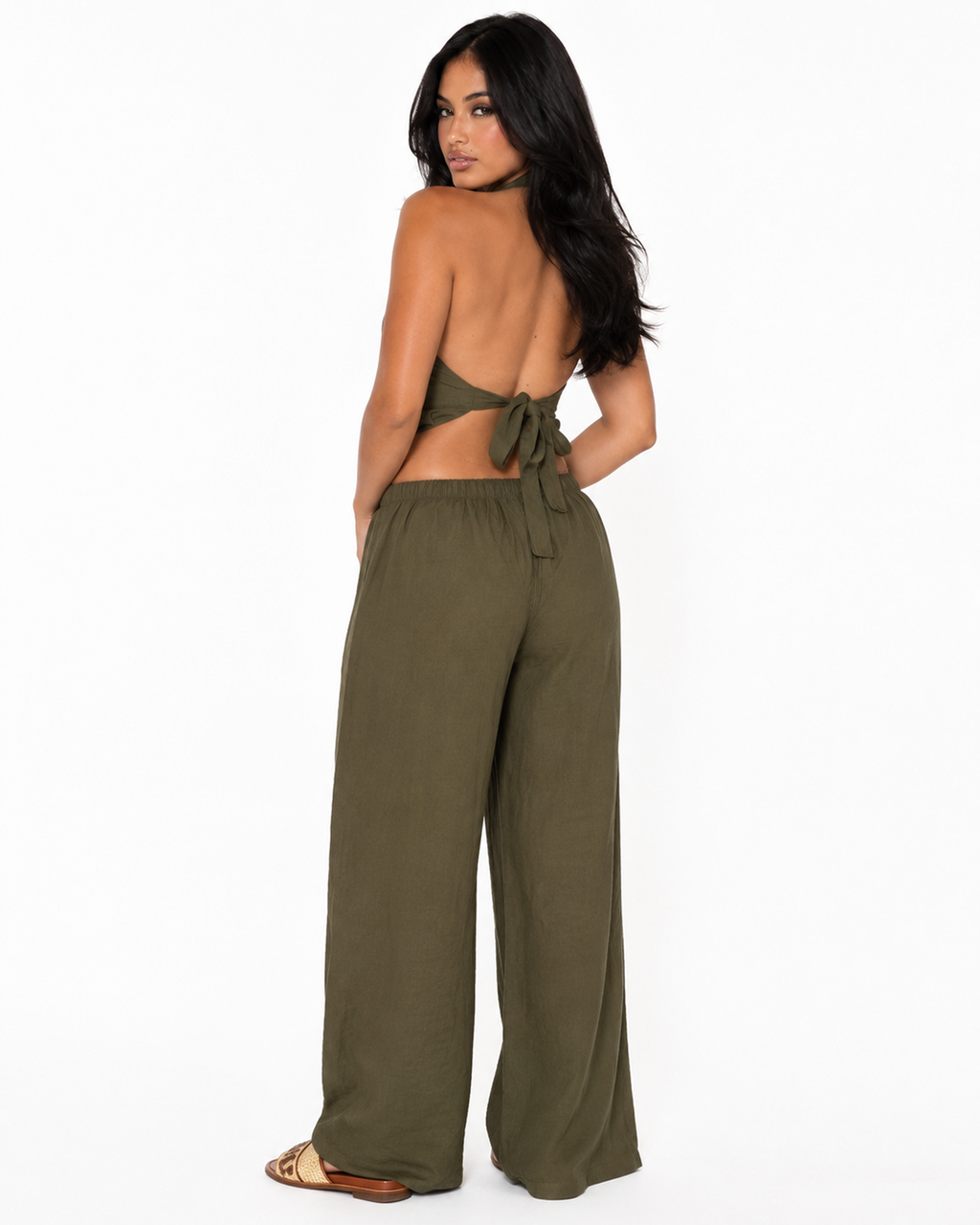 Warm Olive backless linen set