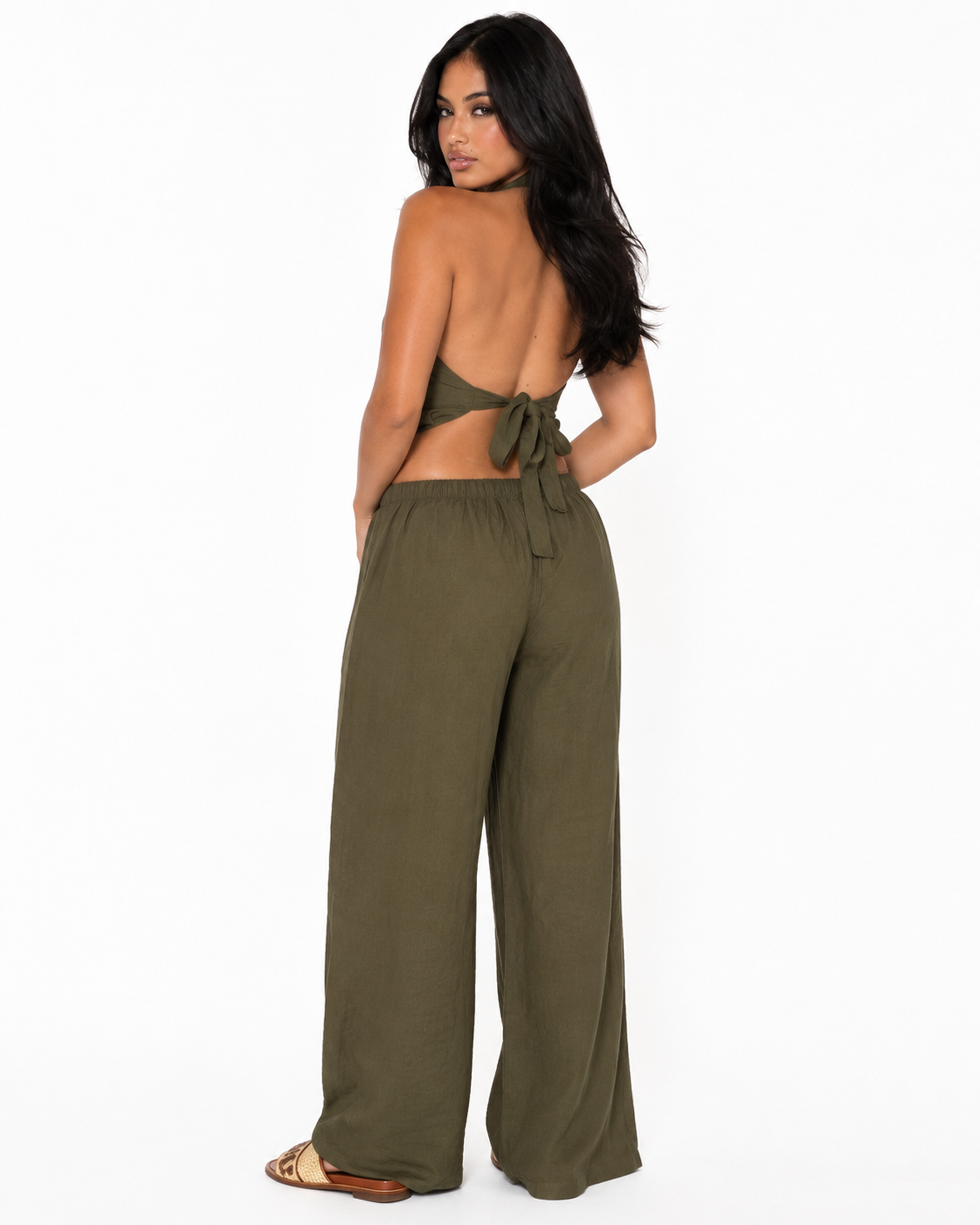 Warm Olive backless linen set