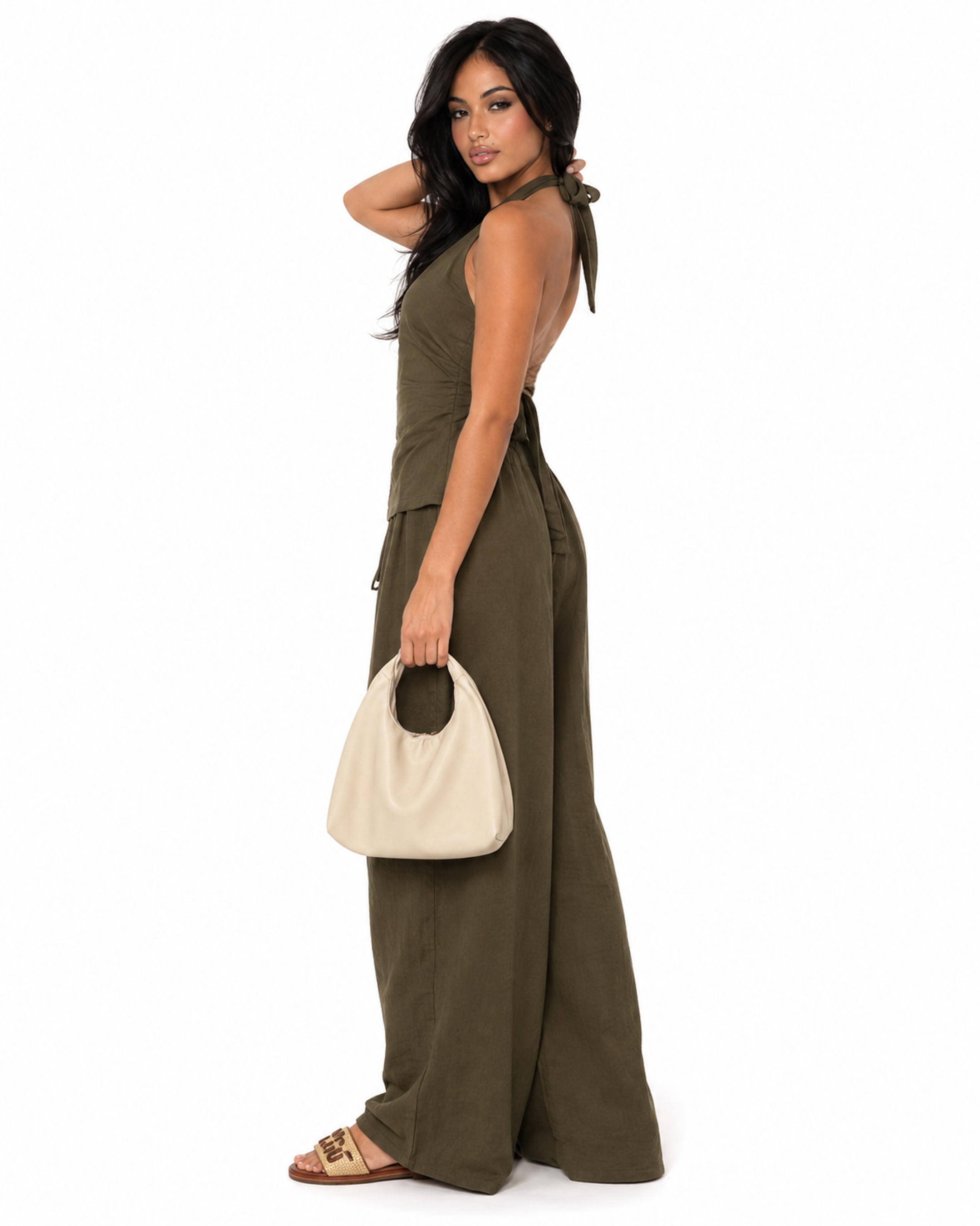 Warm Olive backless linen set