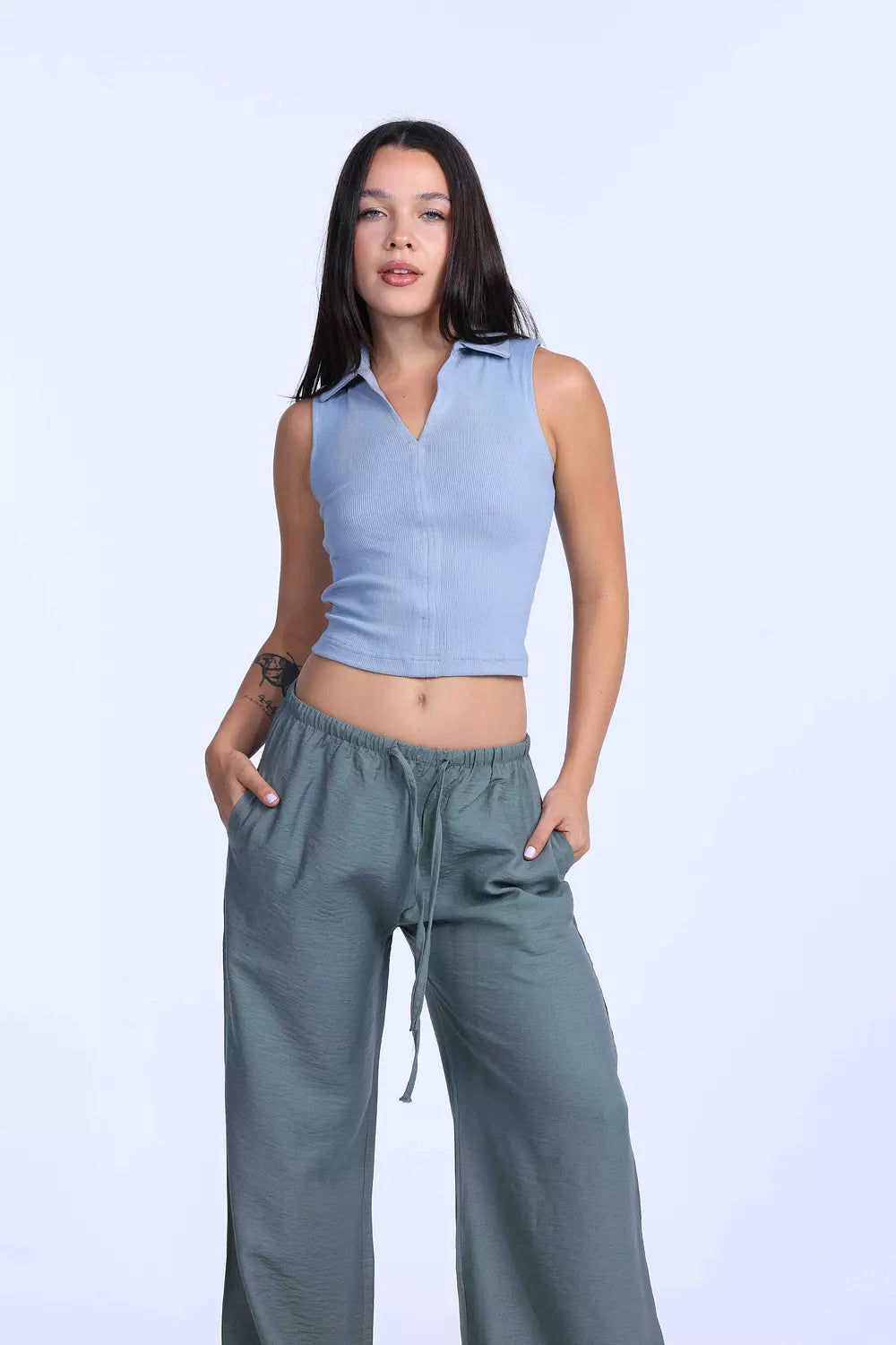 Grey Cut polo basic Top