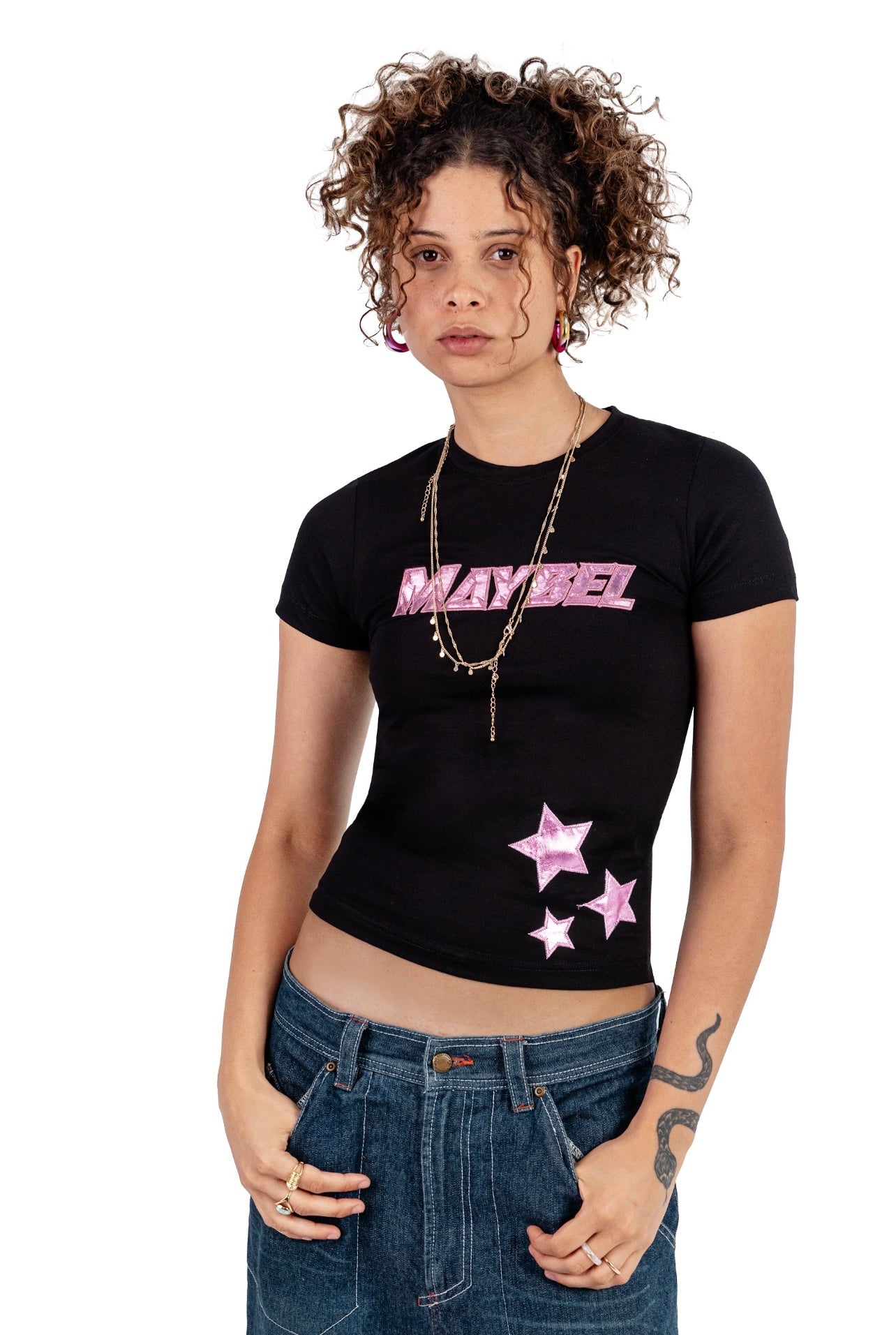 Maybel statment Mettalic pink baby tee