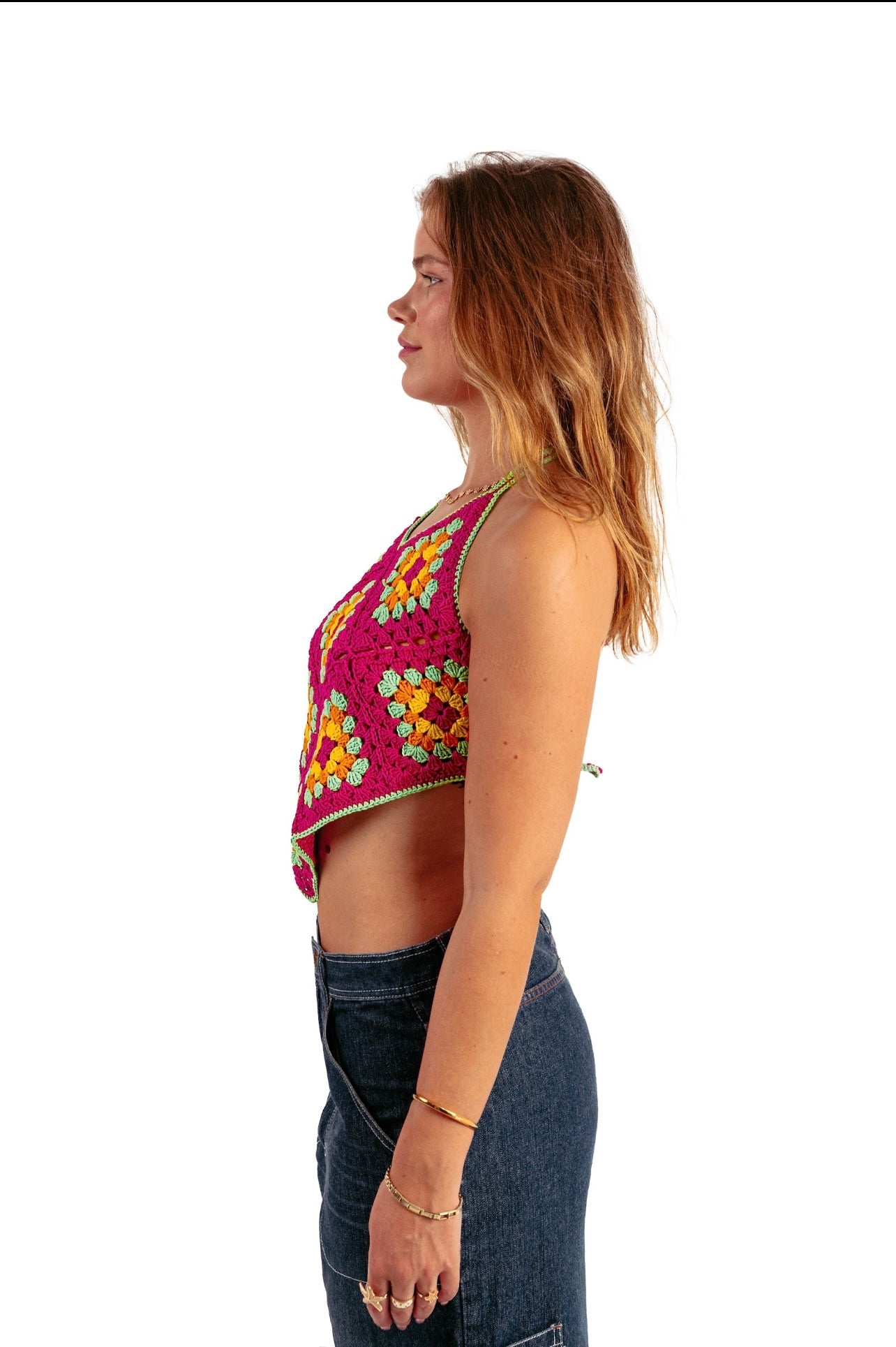 Backless Granny crochet top in pink