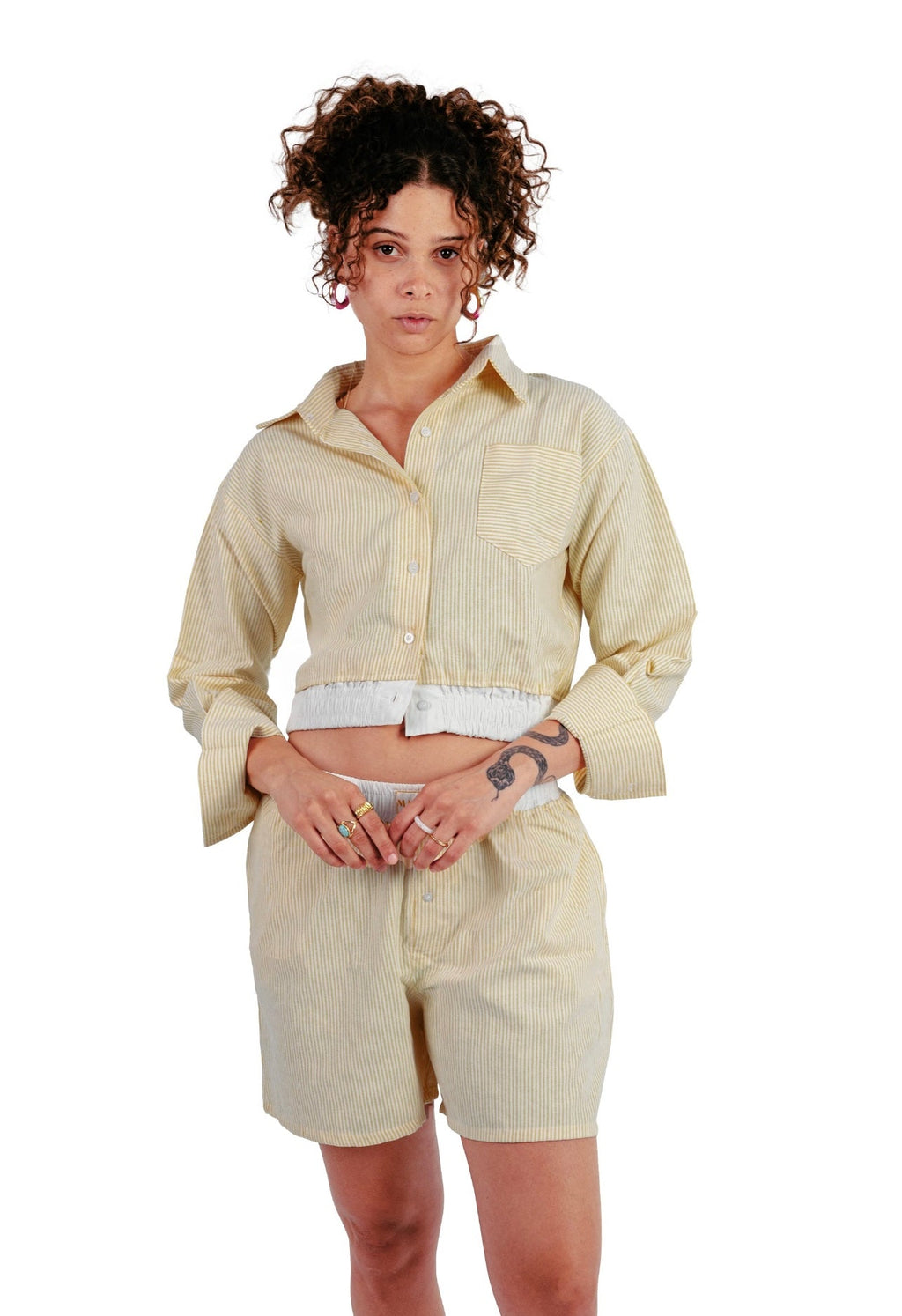 Pastel yellow Stripe set in boxer Shorts