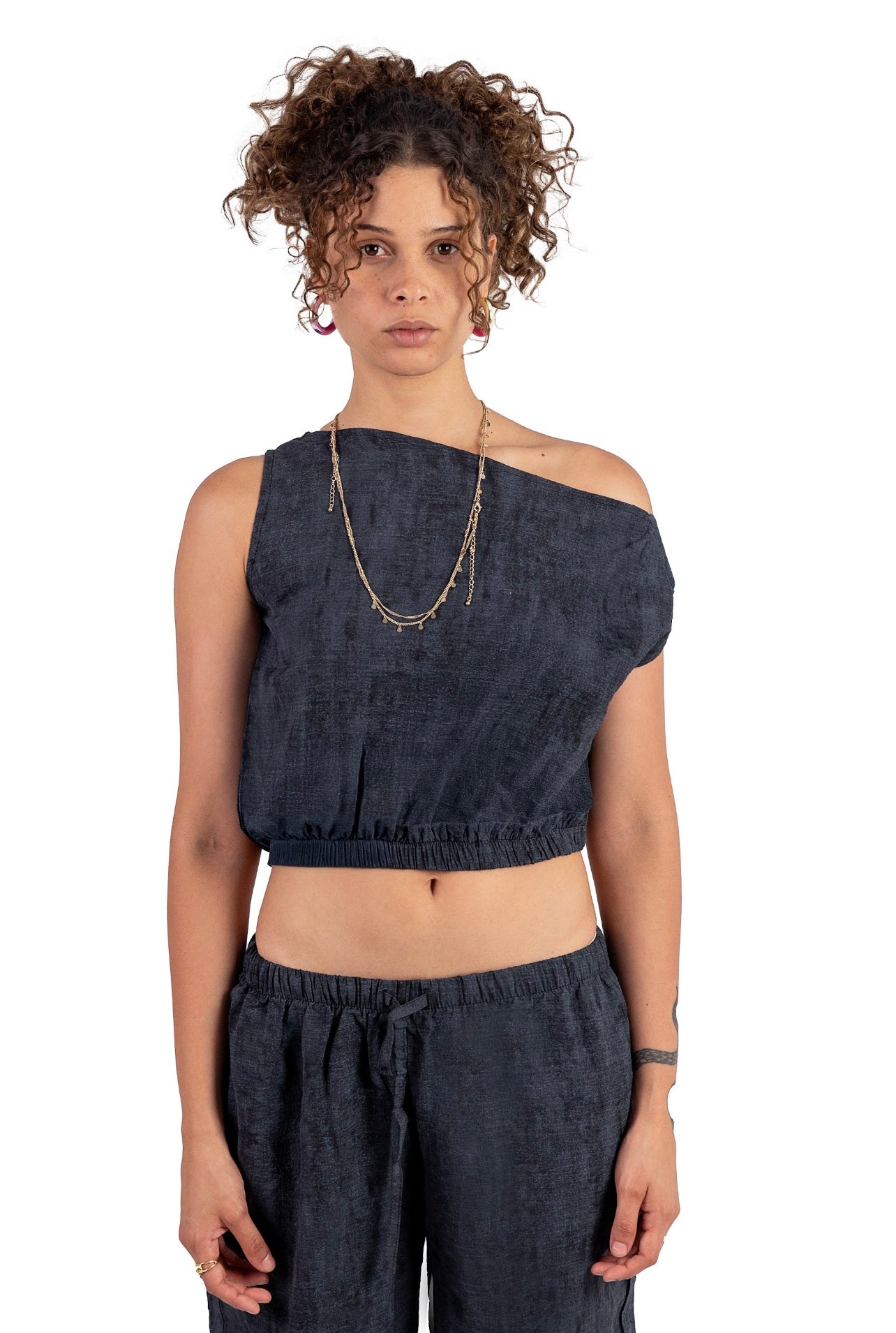 Charcoal Blue Off-shoulder set