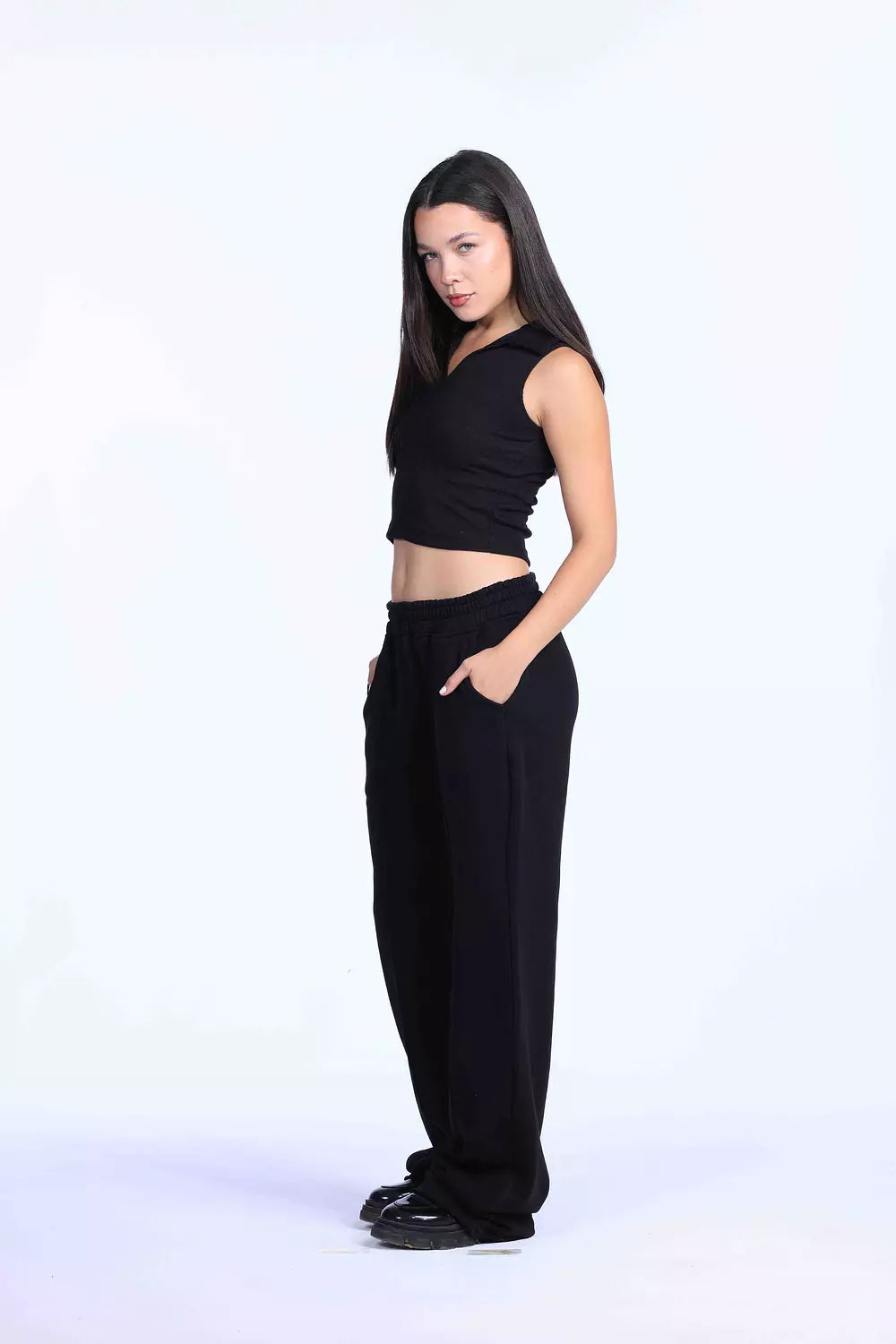 Black Cut polo basic Top