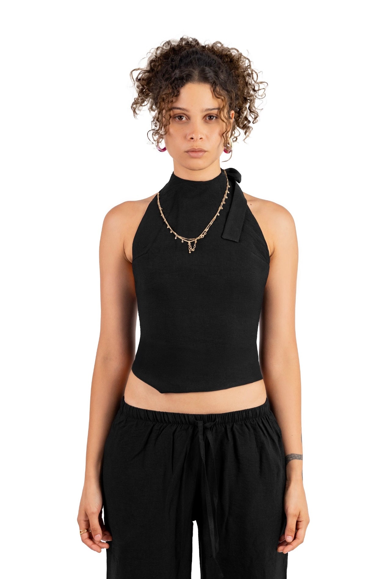 Black backless linen set