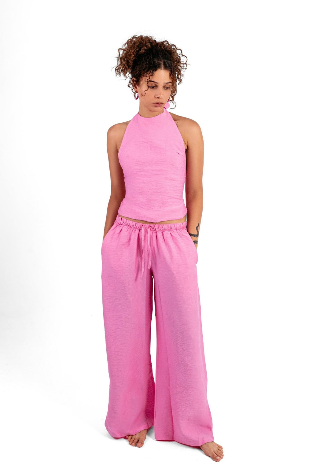 pink berry backless linen set