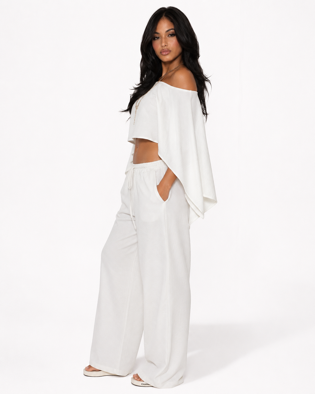 linen blend set in nude