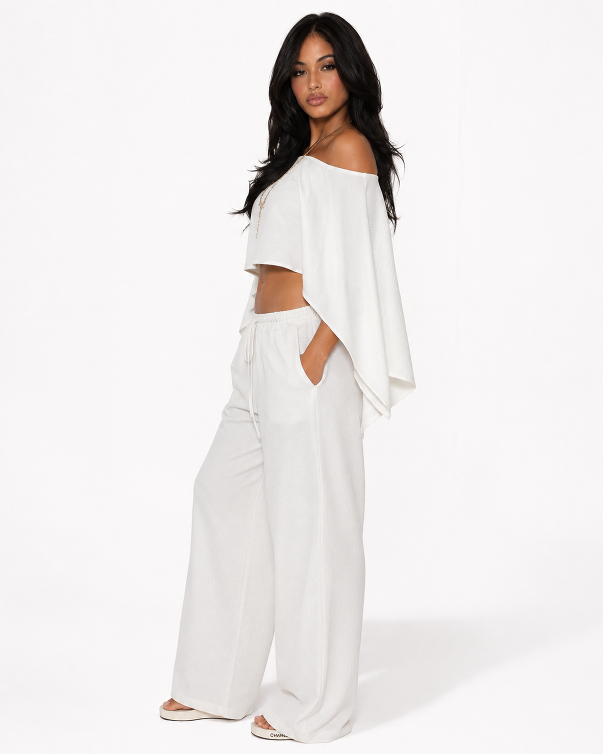 linen blend set in nude