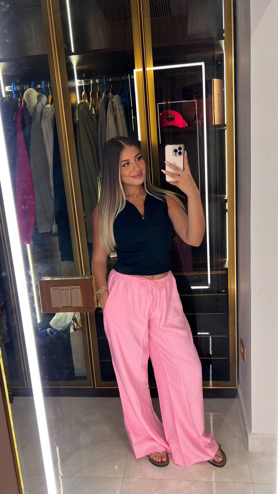 baby pink oversized linen Pants