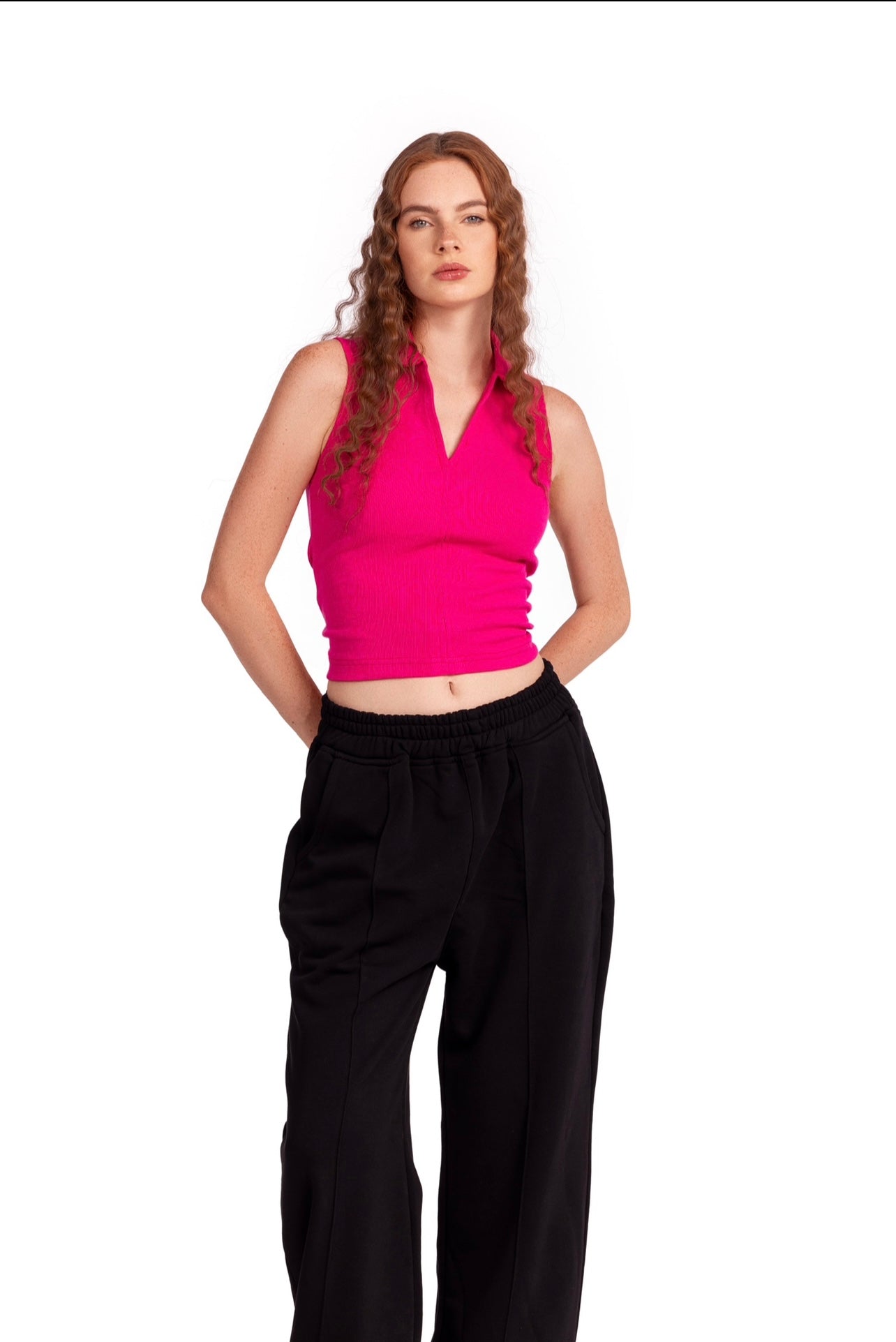 Hot pink Cut polo basic Top