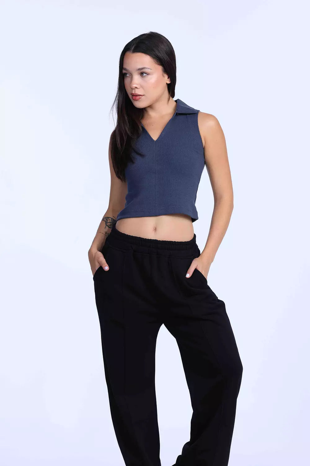 Charcoal grey Cut polo basic Top