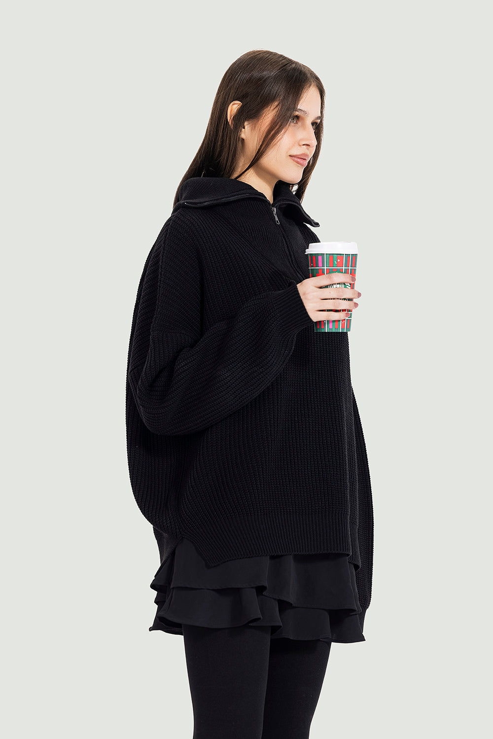 Knitted zipper in black