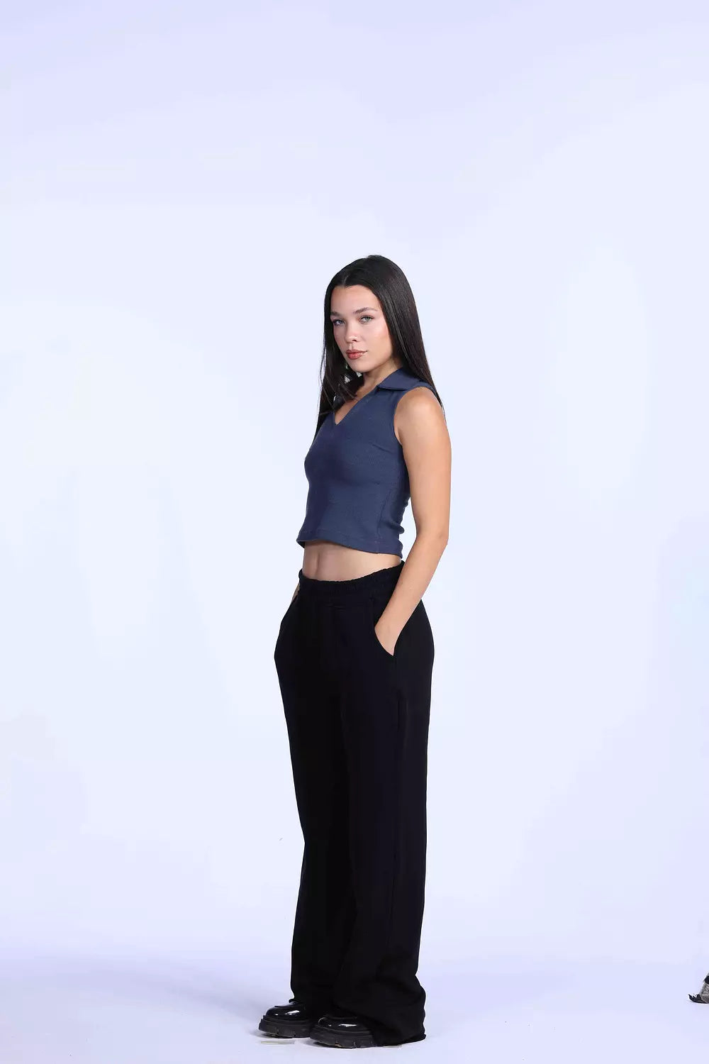 Charcoal grey Cut polo basic Top
