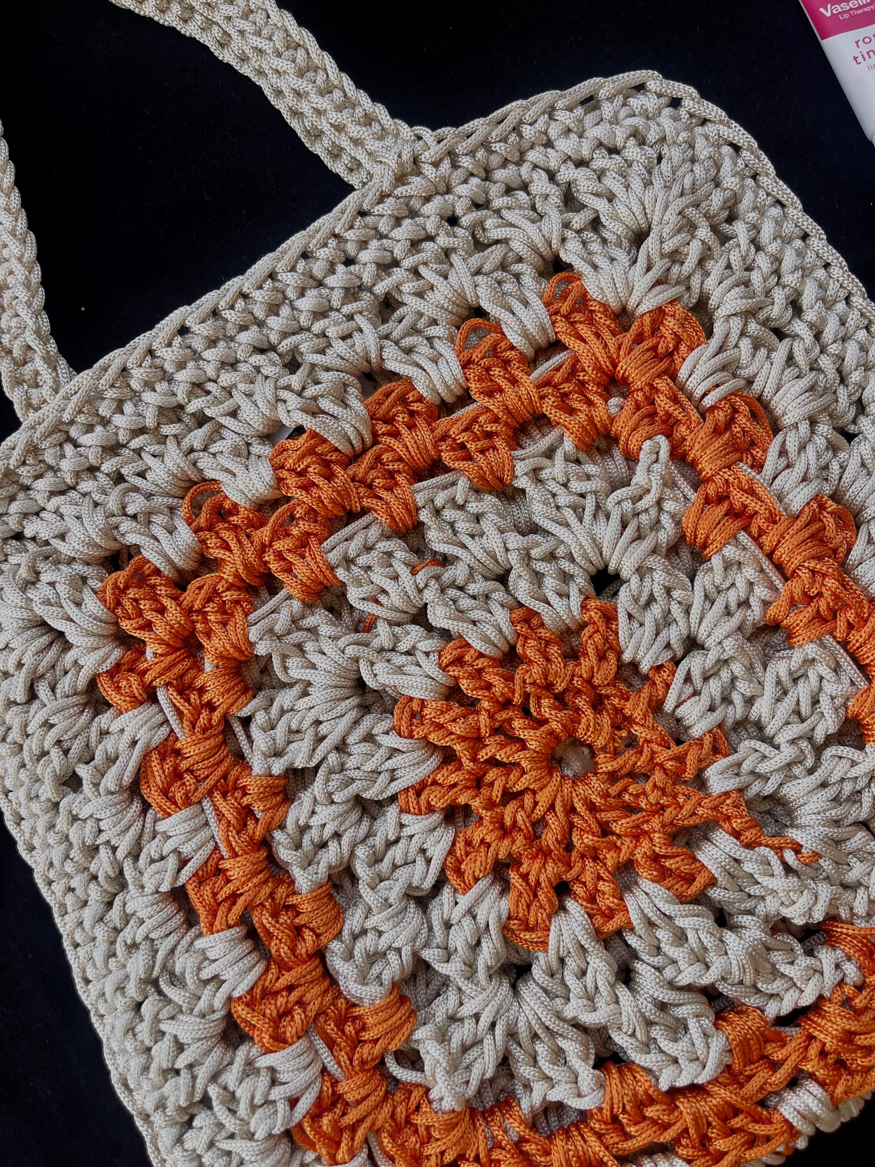 Orange granny square crochet tote bag