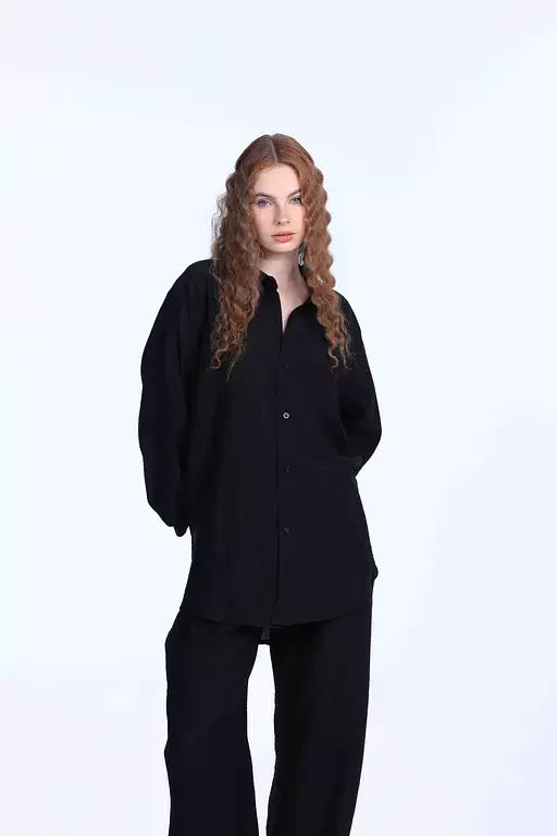black oversized linen chemise