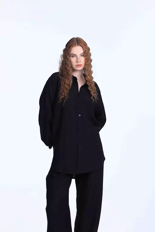 black oversized linen chemise