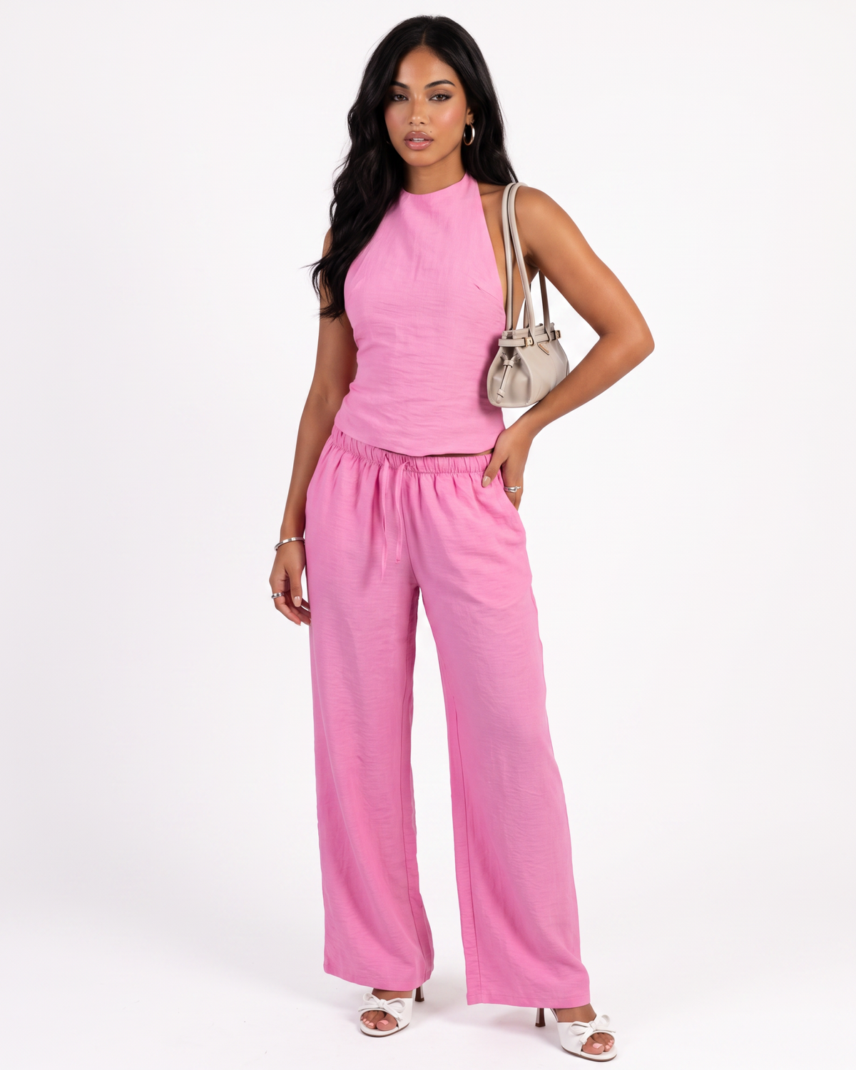 pink berry backless linen set