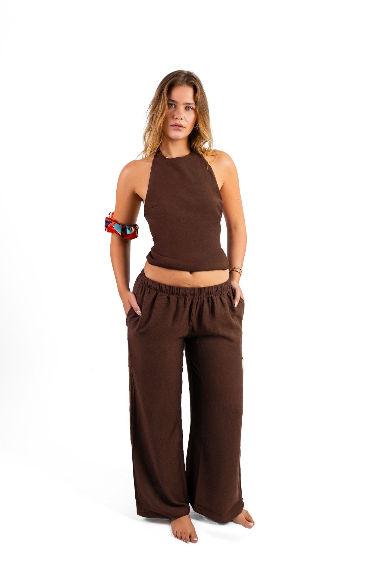 Chocolate teddy backless linen set