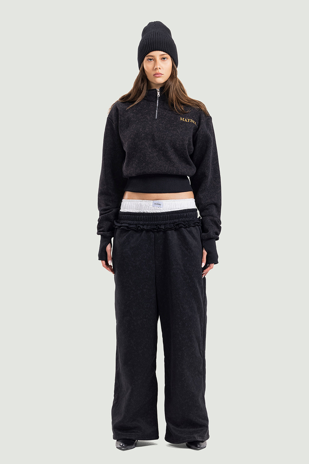 Black X nude quarter zipper