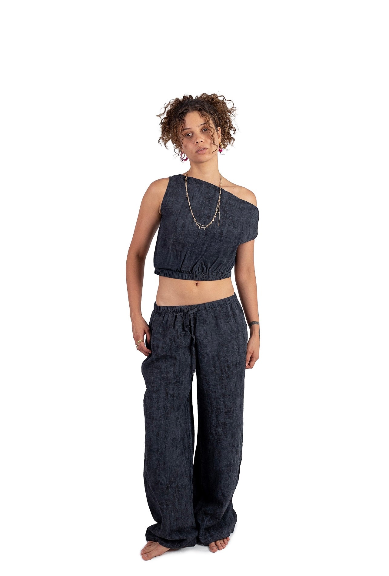 Charcoal Blue Off-shoulder set