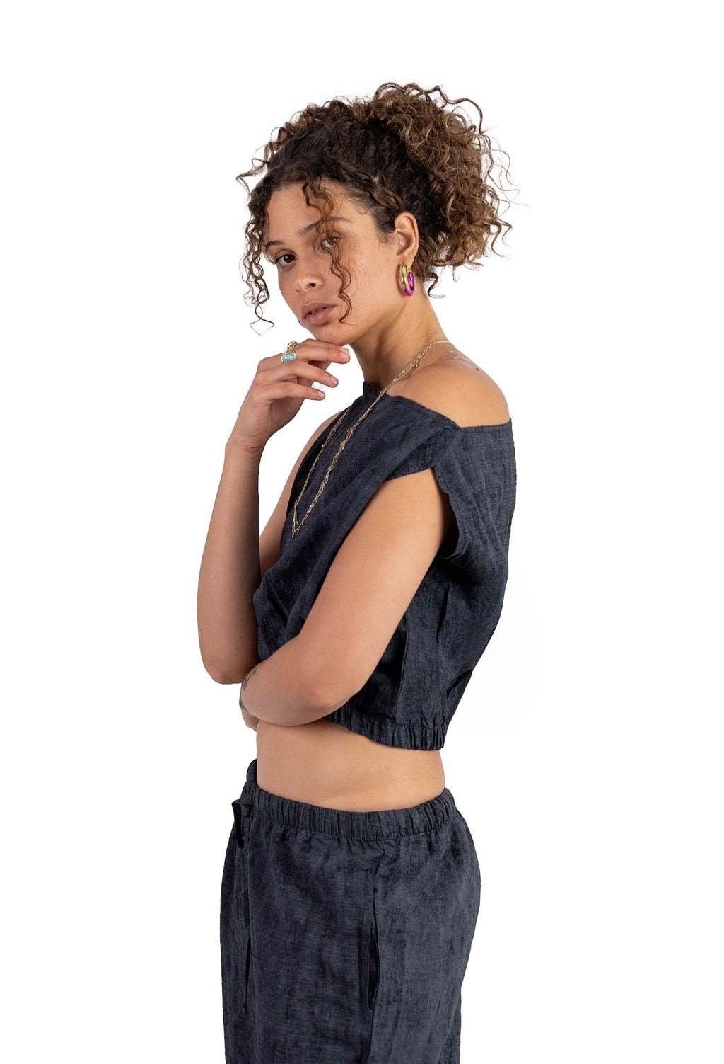 Charcoal Blue Off-shoulder set