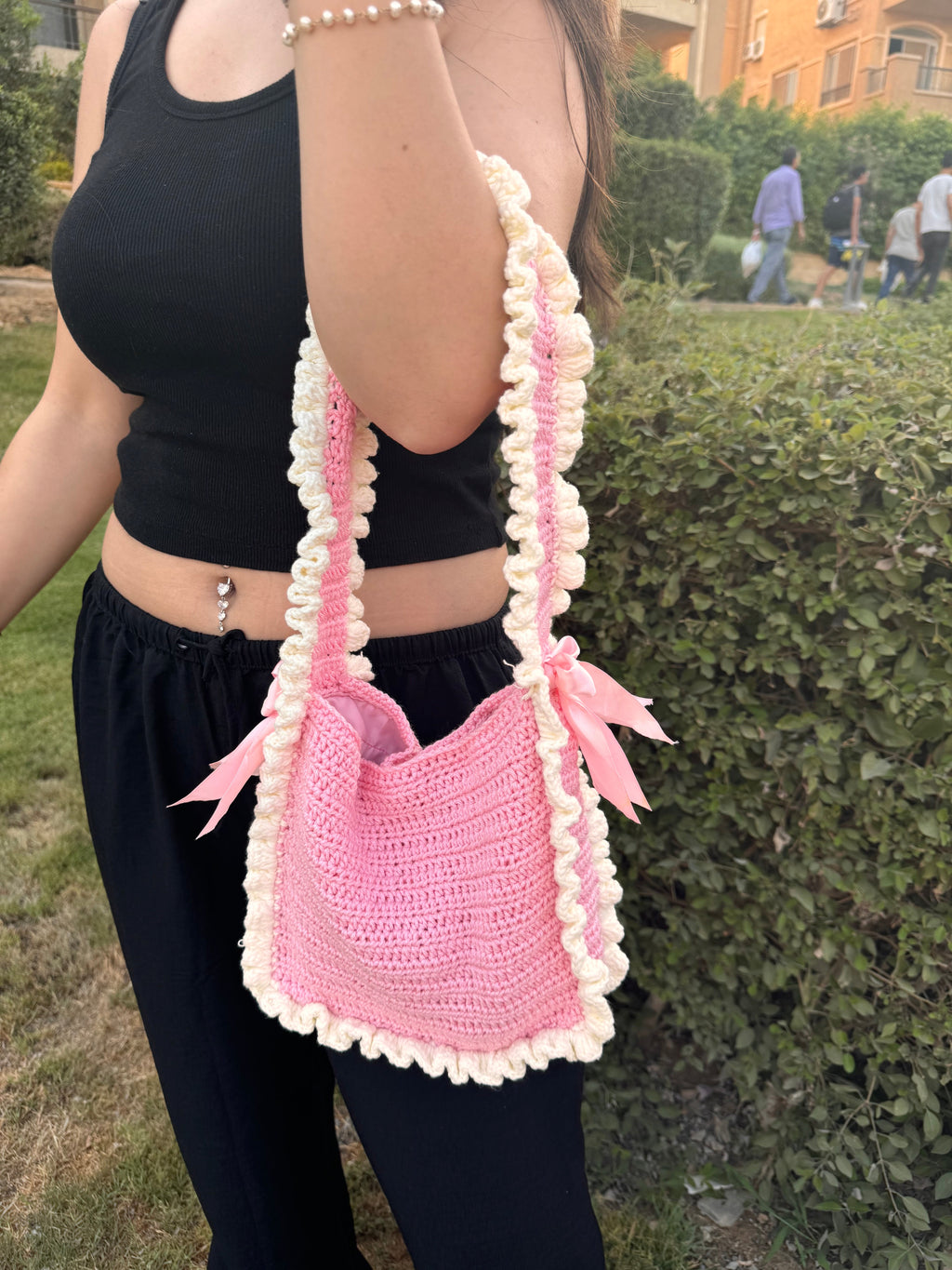 Baby pink bows crochet bag