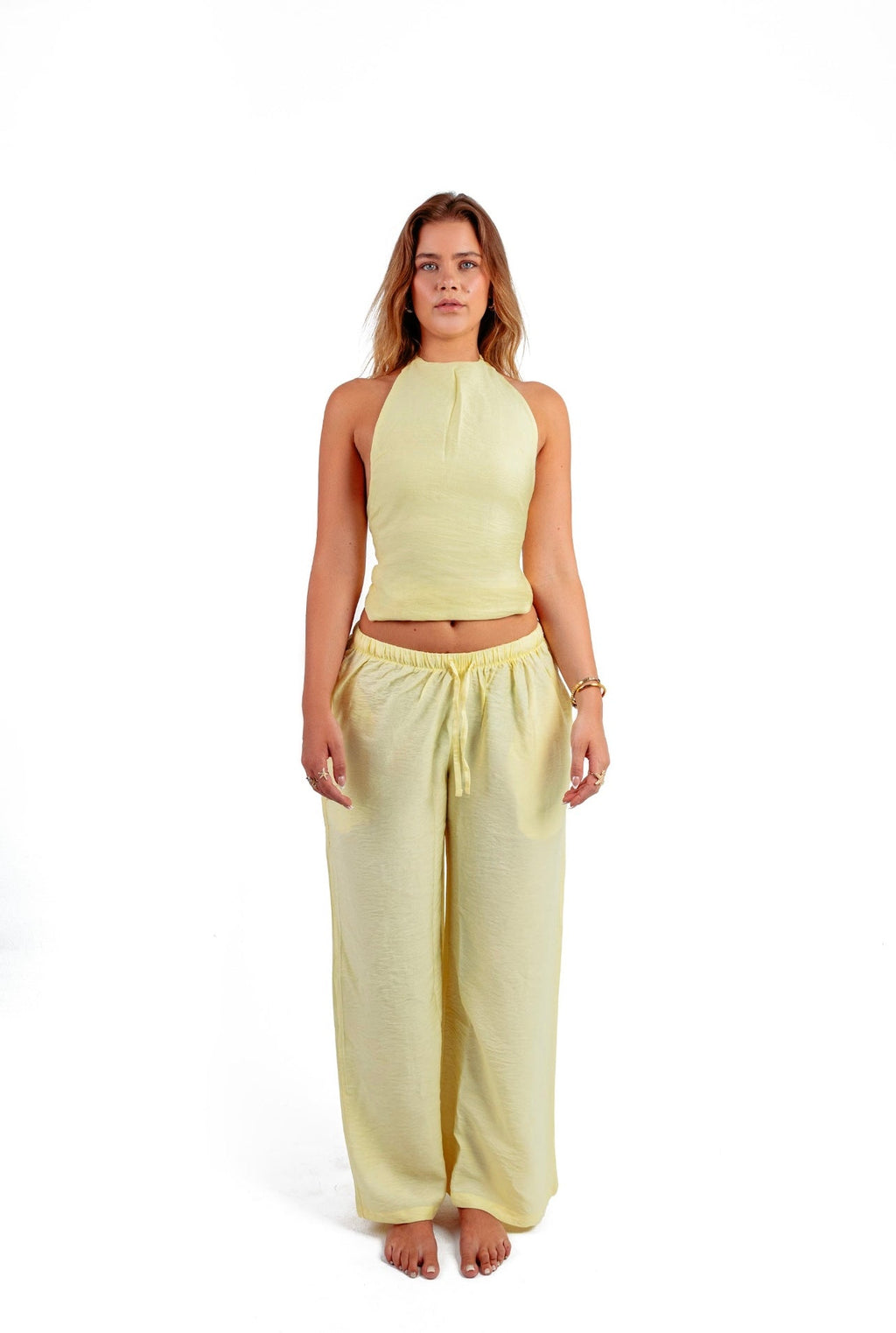 Butter yellow backless linen set