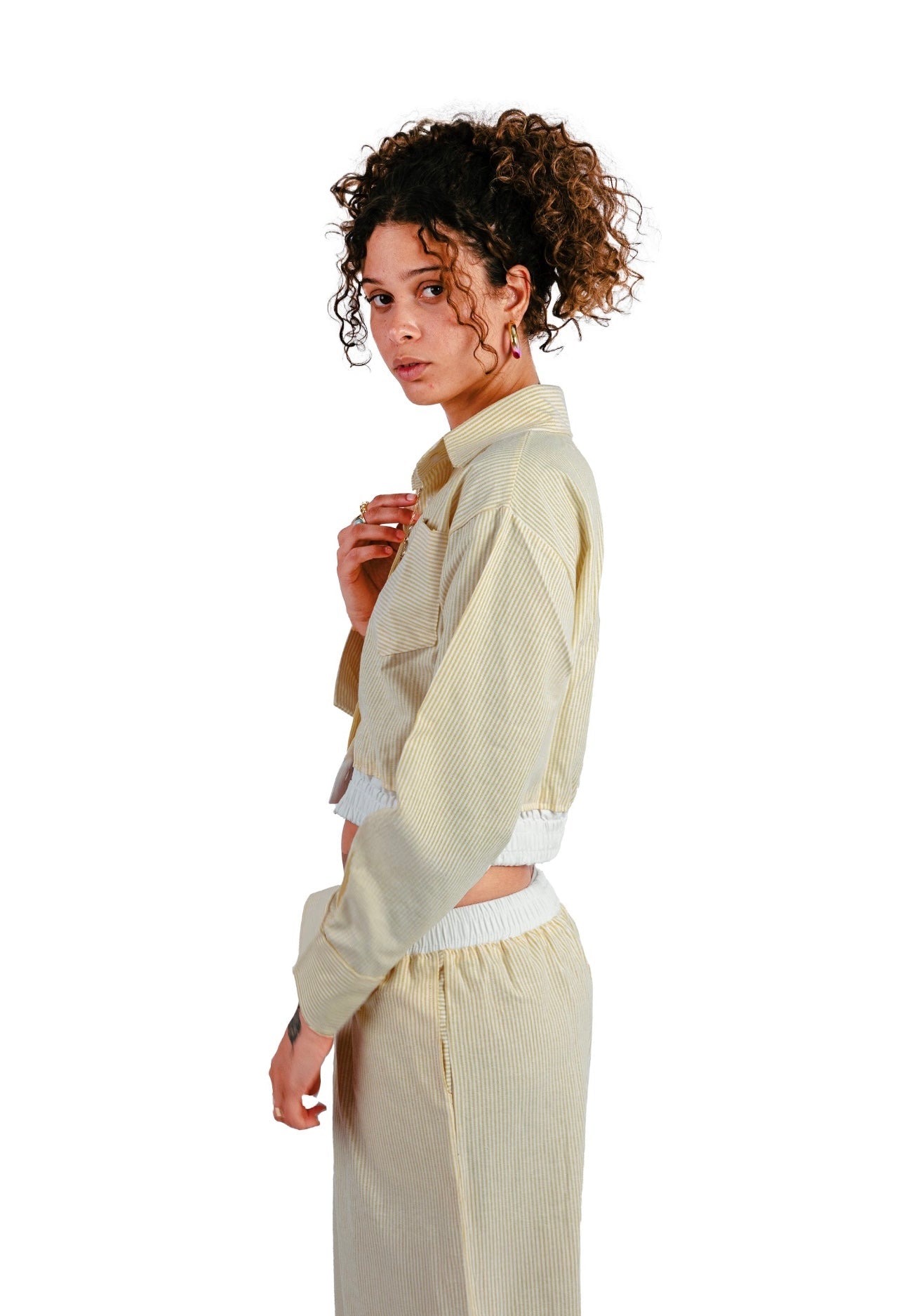 Pastel yellow Stripe set in boxer Pants